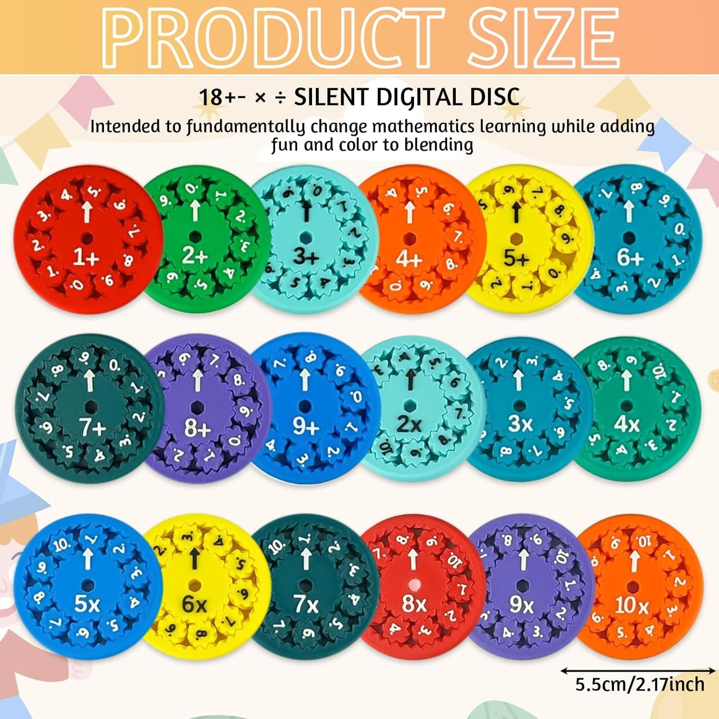 18 Pcs Math Fidget Spinners Toy, Math Fidget Sensory Spinner Counting Toys, Number Fidget Toys for Kids Math Games, Montessori Educational Toys for Kids Learning