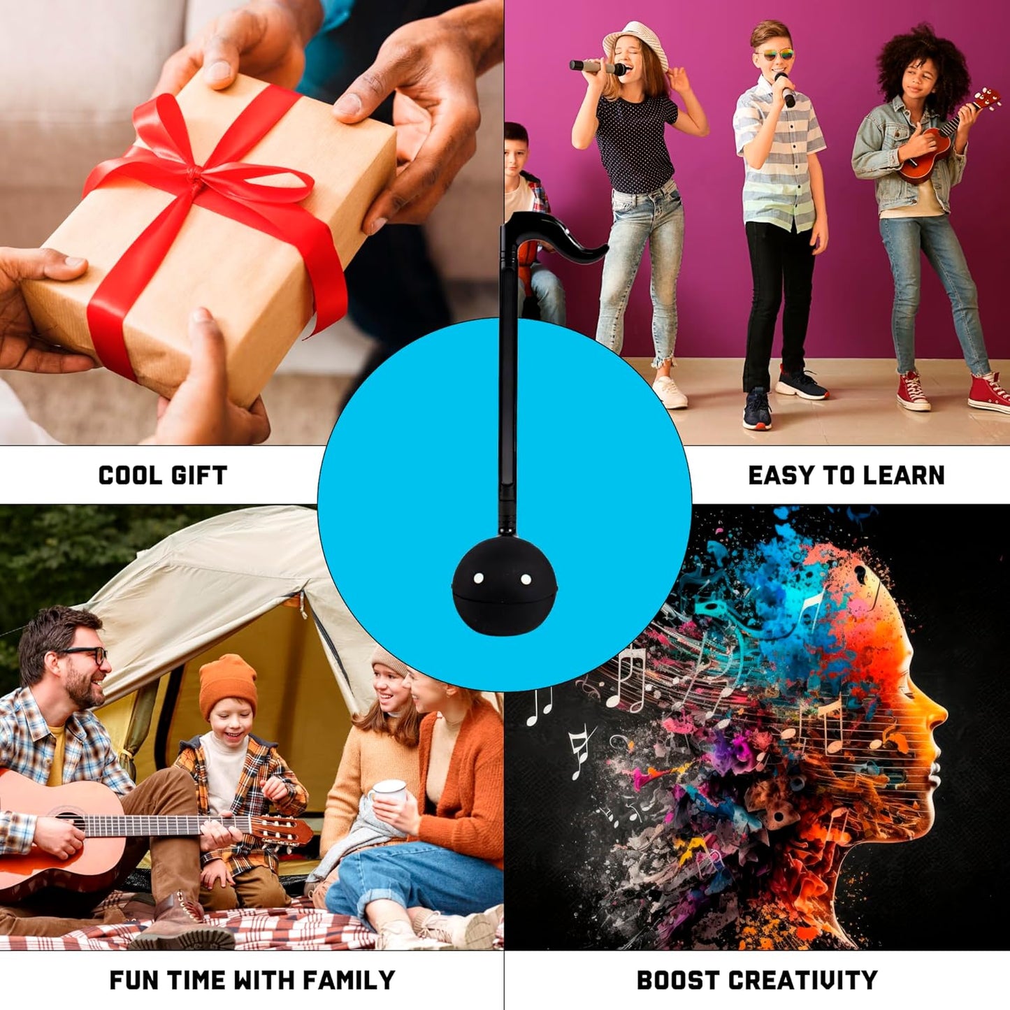 Otamatone Japanese Electronic Musical Instrument Portable Music Synthesizer from Japan by Maywa Denki Studio Award Winning, Educational Fun Gift for Children, Teens & Adults - Black