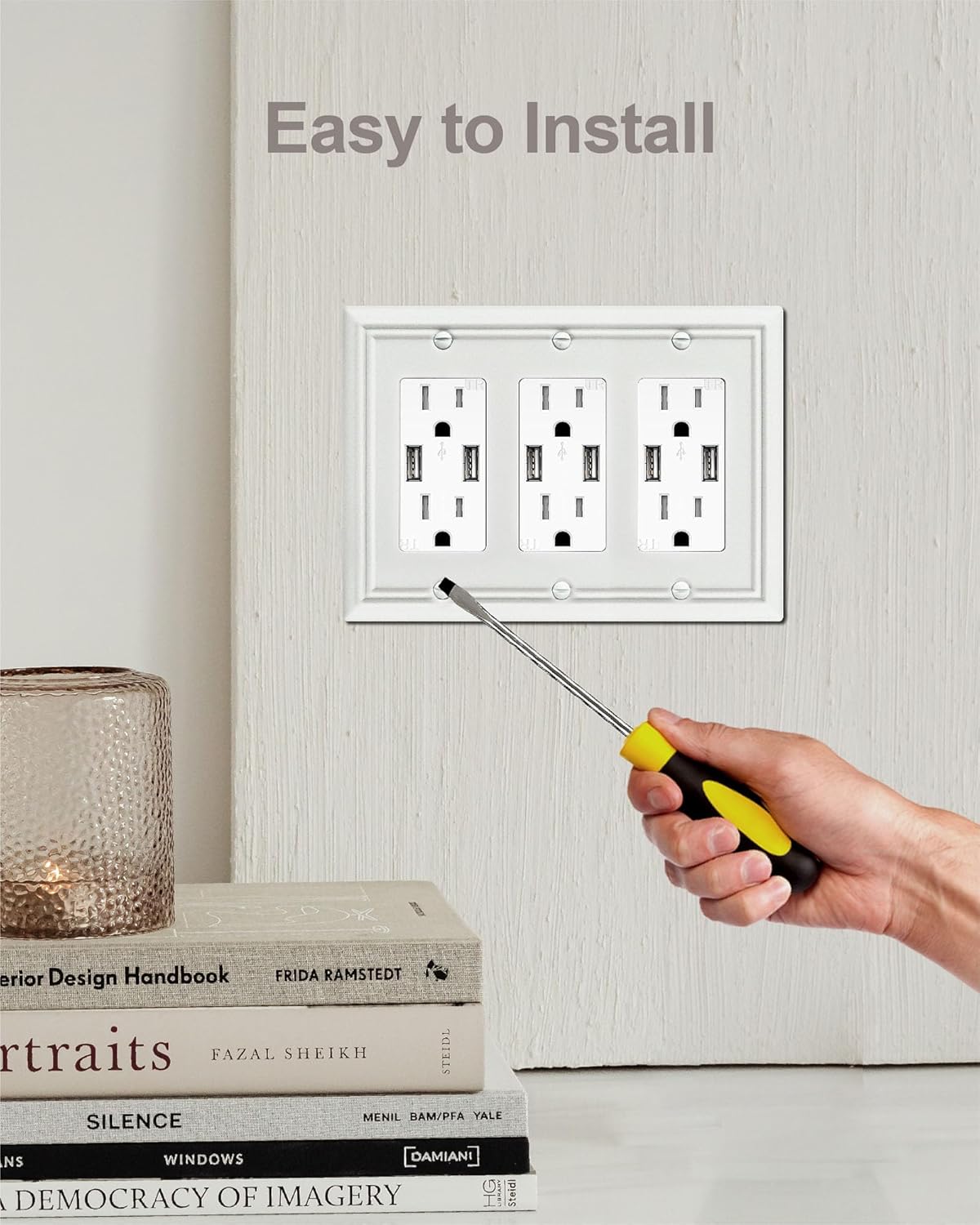 1-Pack Triple Decorator Wall Plate, Off White Wall Outlet Cover for GFCI Outlet, Dimmer Switch, Durable Metal, 6.77''*4.88'', Midsize