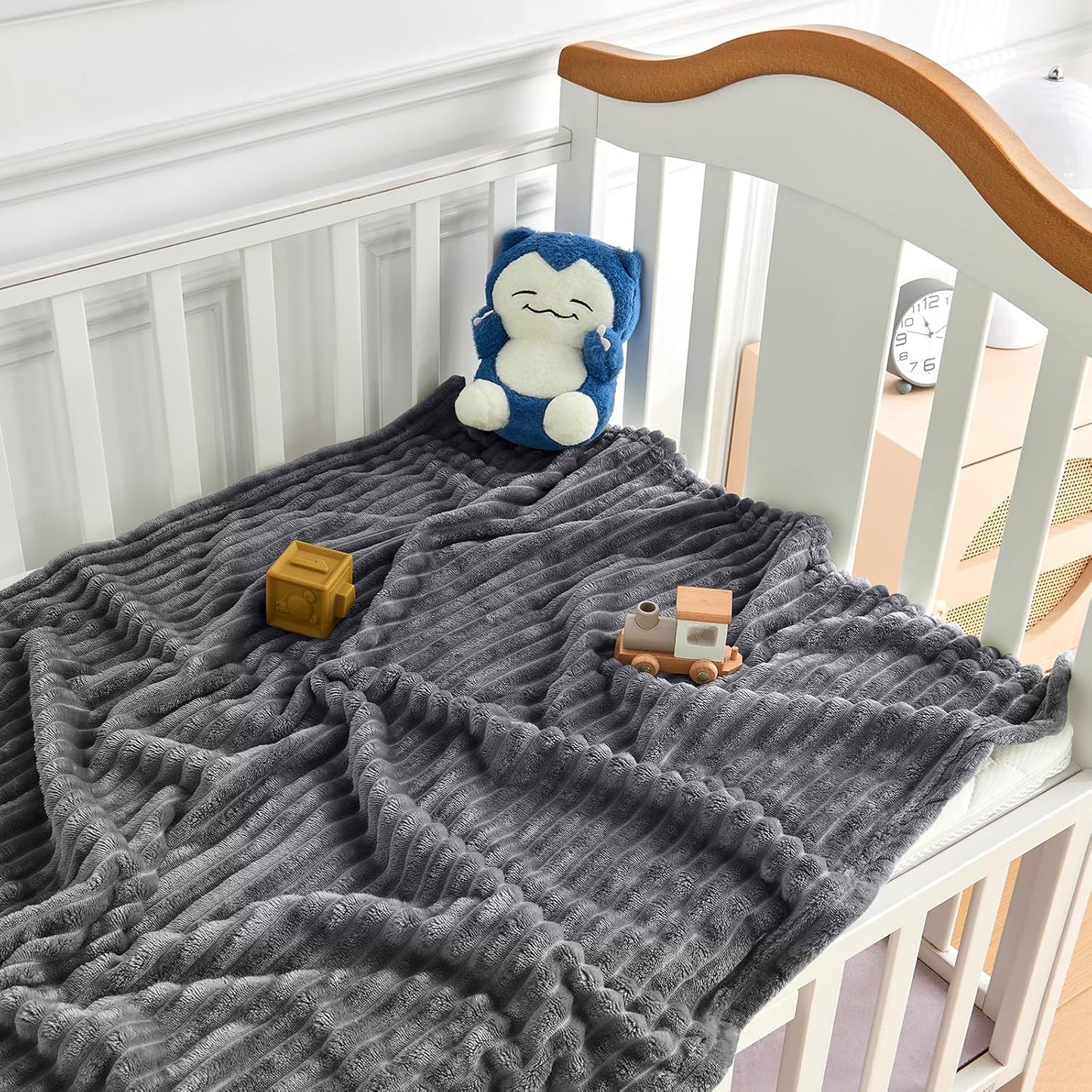 Soft Fleece Baby Blanket Ultra Cozy Grey Baby Blankets for Boys Warm and Lightweight Infant Toddler Newborn Receiving Gift with Reversible Stripes for Crib Stroller, 30x40 Inch, Dark Grey