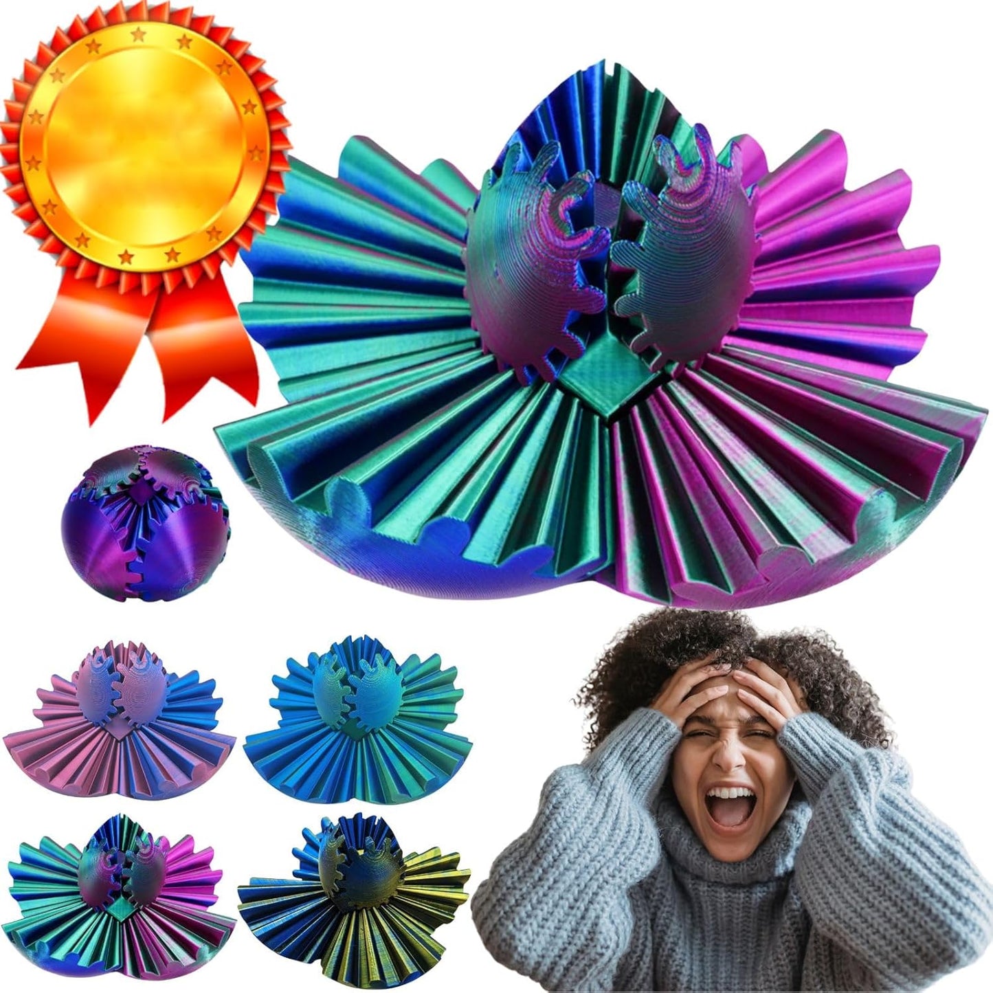 Gear Ball for ADHD 3D Printed Gear Ball Steampunk Whirling Wonder Fidget Toy Gearsphere Gear Ball for Stress and Anxiety Relaxing Fidget Ball Ideal for Sensory Needs and Autism (Laser Red Green Blue)