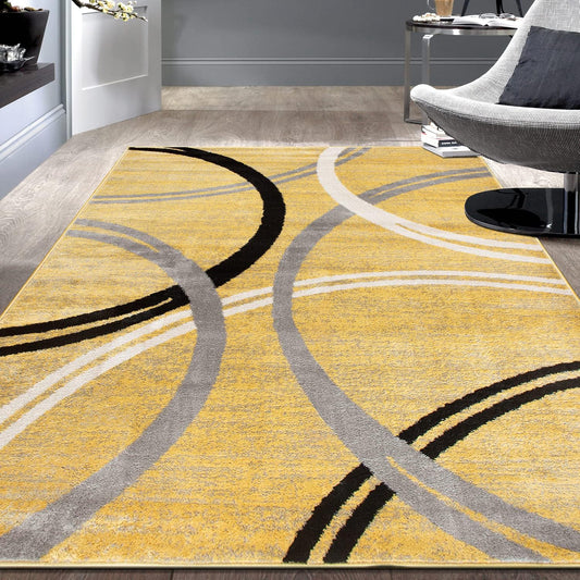 Rugshop Modern Wavy Circles Design Area Rug 6'6" x 9' Yellow