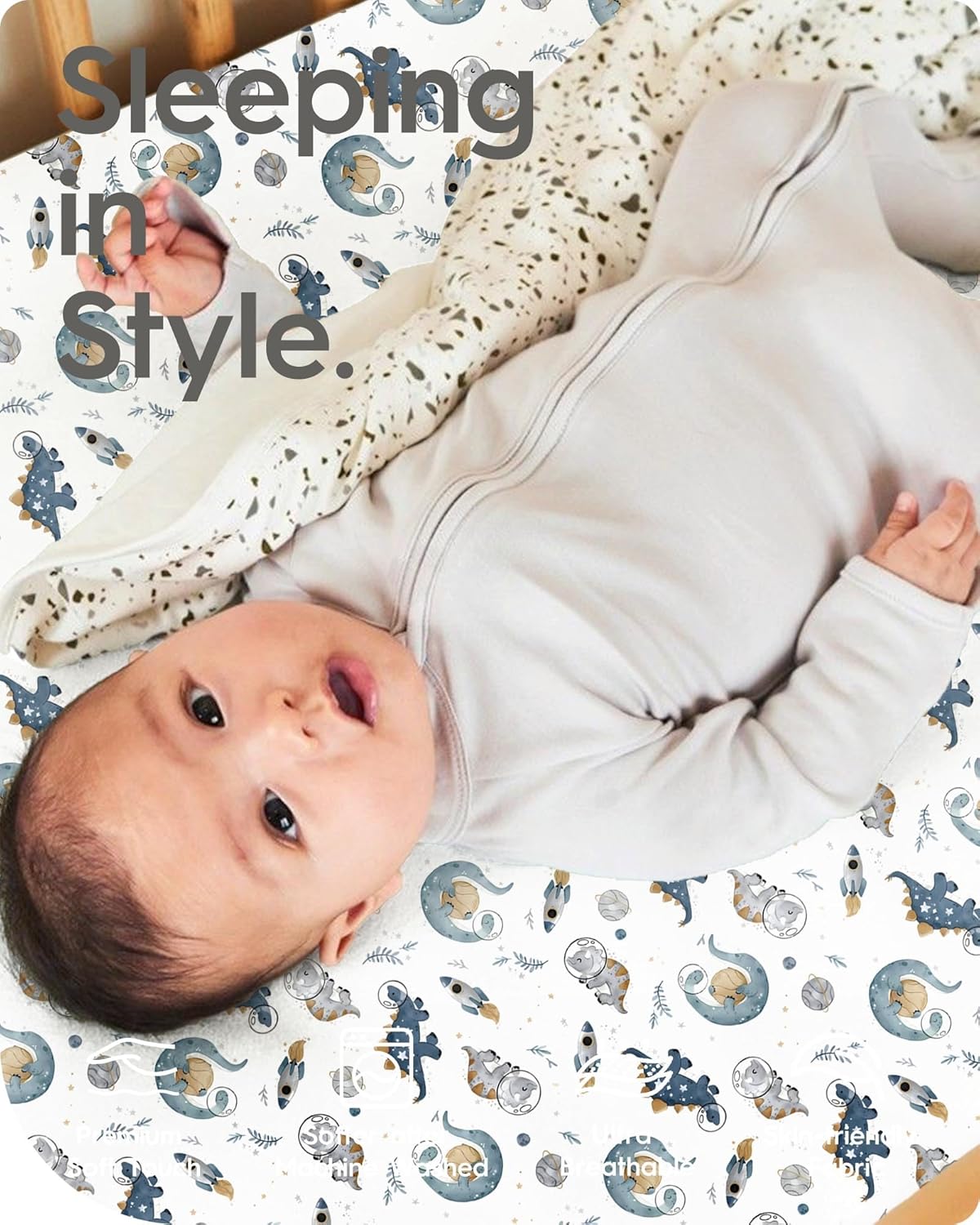 Pack and Play Sheets Fitted, Ultra Soft Mini Crib Sheets Boy, Neutral Pack N Play Mattress Sheets Hypoallergenic and Soothing, Premium Jersey Playrad Sheets, Dino Sea Animals, 2 Pack