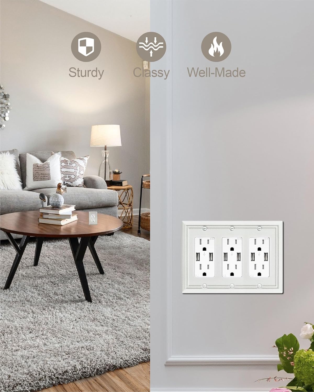 1-Pack Triple Decorator Wall Plate, Off White Wall Outlet Cover for GFCI Outlet, Dimmer Switch, Durable Metal, 6.77''*4.88'', Midsize