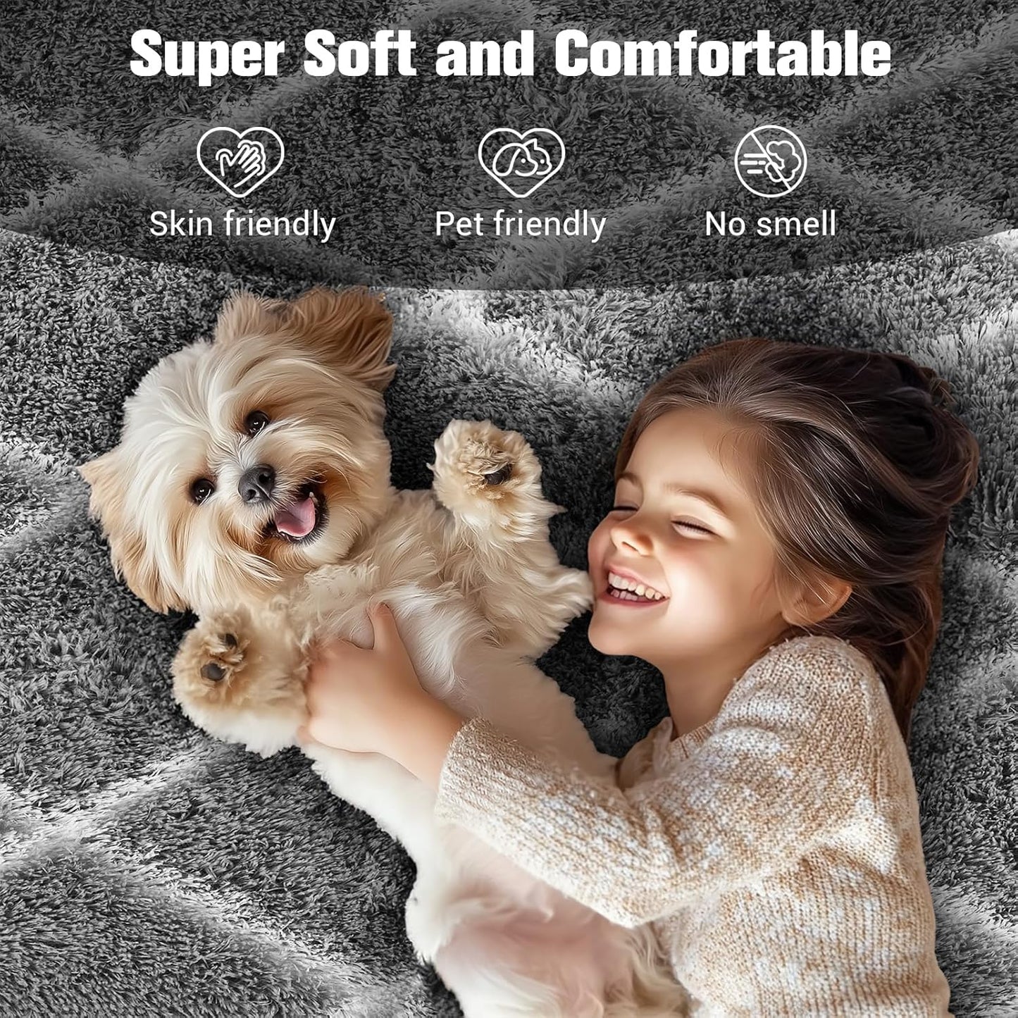 Fluffy Rug for Bedroom, 6X9Feet Stripe Checkered Rug Anti-Skid High Pile for Living Room Bedroom Kids Room Nursery, Dorm Home Decor