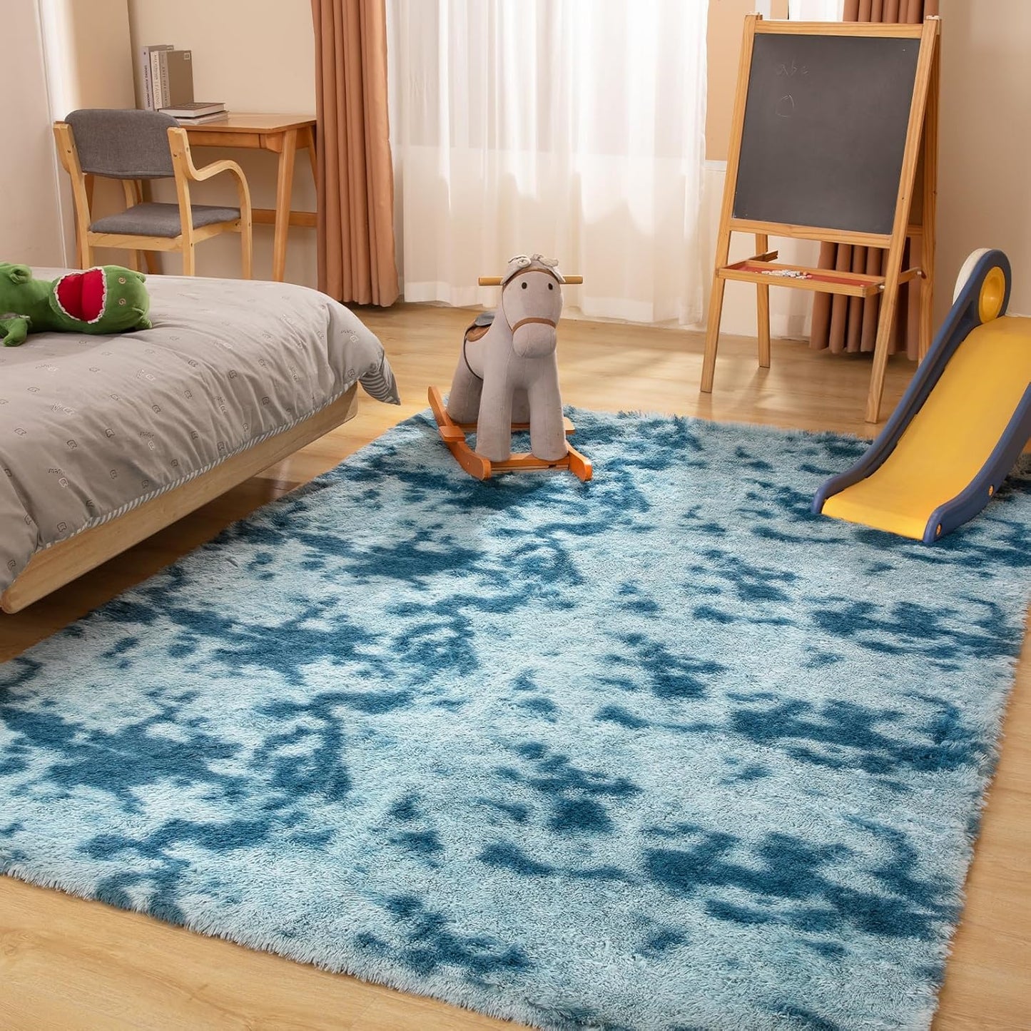 Area Rugs 8x10, Fluffy Rugs for Living Room, Ultra Soft Rugs for Bedroom, Non-Slip Indoor Carpet for Nursery, Kids Room, Playroom, Home Decor, Tie-Dyed Blue