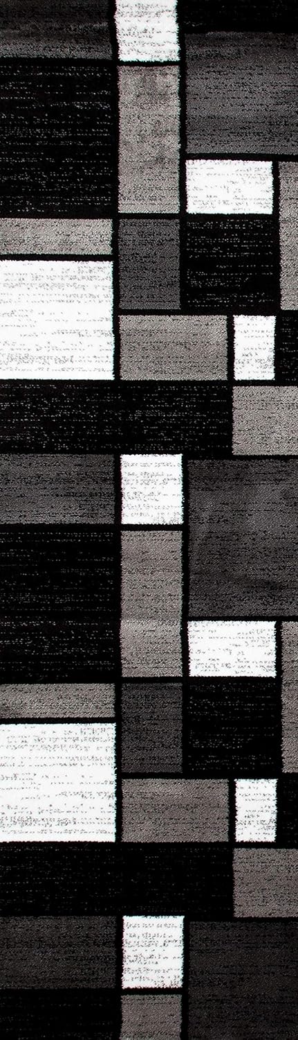 Rugshop Contemporary Modern Boxes Runner Rug 2' x 10' Gray