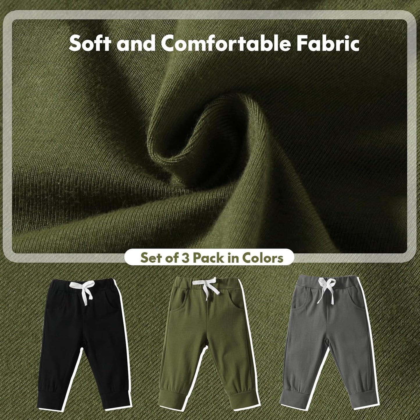 DREAM BUS Pack of 3 Toddler Jogger Pants with Pocket Toddler Boy Sweatpants Baby Boy Pants Infant Newborn Leggings