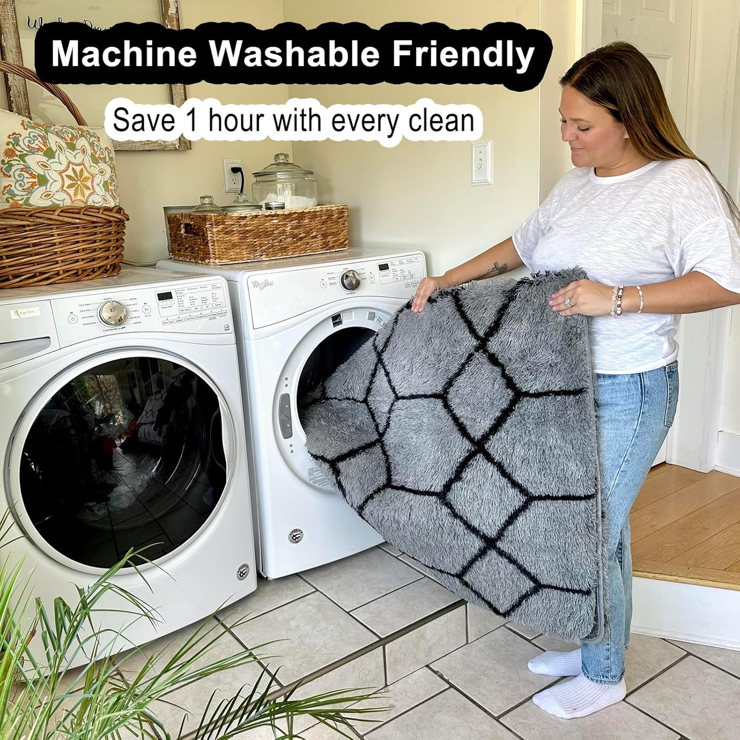 ONASAR Area Rugs for Bedroom Living Room, Washable 4x6 Fluffy Grey and Black Rug, Shaggy Geometric Floor Mat for Home Decor Aesthetic, Soft Plush Fuzzy Carpet for Nursery Kids Teen Dorm