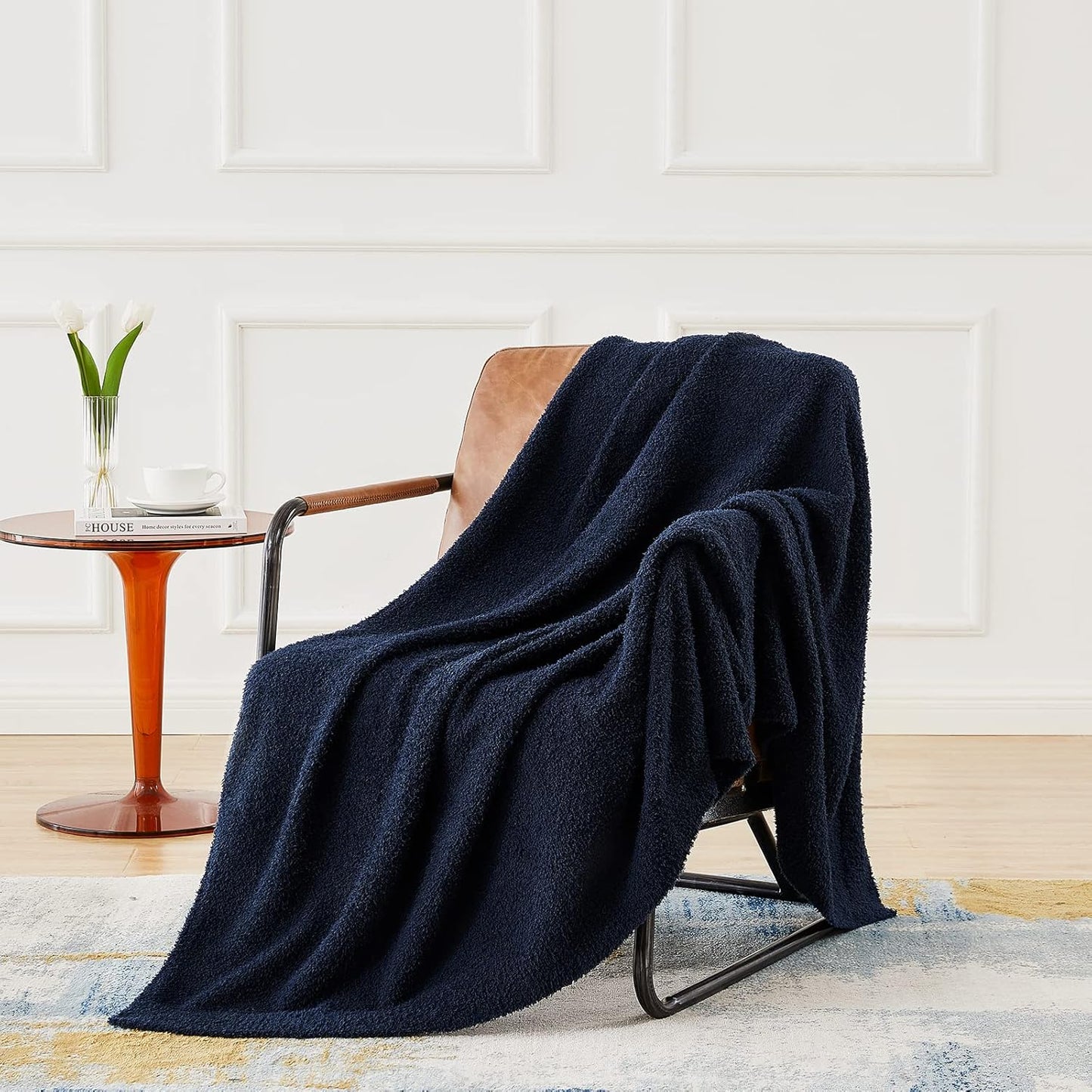 CYMULA Super Soft Knit Throw Blanket Twin Size Navy-Lightweight Plush Fuzzy Fluffy Warm Cozy Blankets and Throws for Sofa Bed All Season Use, 60x80 inches