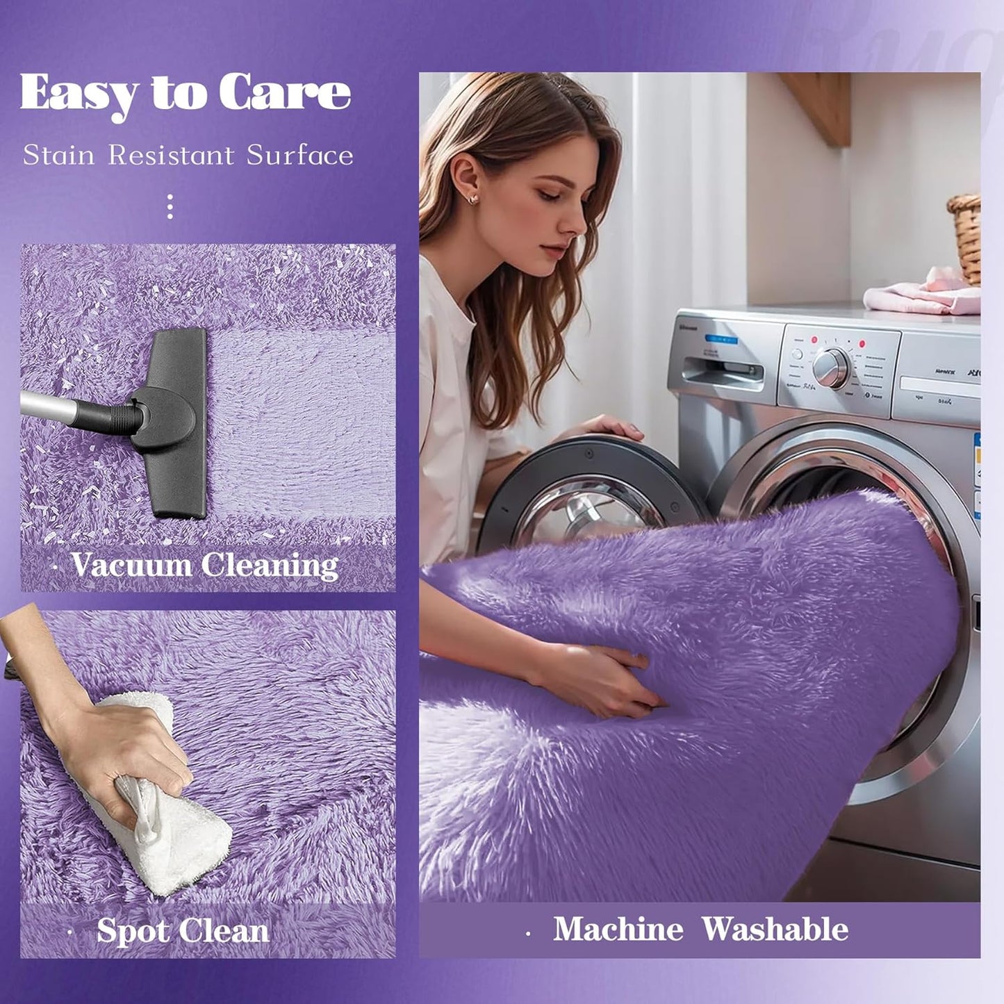 4FT Round Rug for Bedroom: Fluffy Shag Soft Washable Rugs Circle Small Fuzzy Plush Indoor Carpet for Living Room Nursery Playroom Dorm Kids Girls Boys Room (Purple, 4'x4')