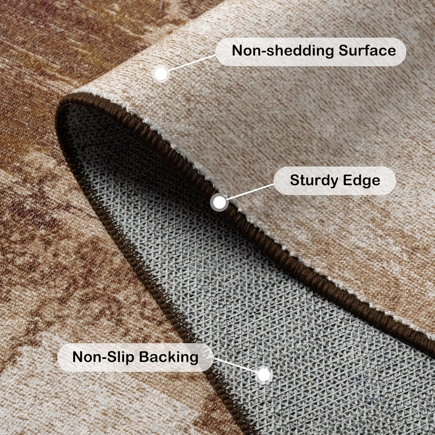 Washable Runner Rug, 2x6 Kitchen Rugs Brown Long Runner Rugs with Rubber Backing, Abstract Non-Slip Carpet Runners for Hallways, Kitchen, Bedroom, Laundry, Entrance