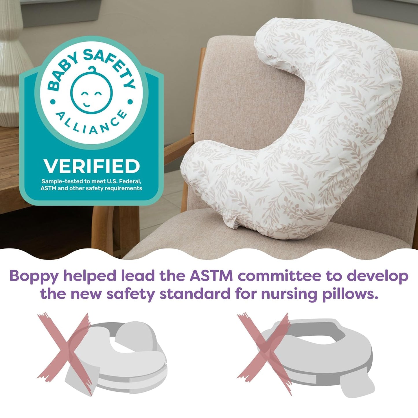 Boppy Nursing Pillow - Ergonomic Bottle & Breastfeeding Pillow with High, Firm, Large Area, Water-Repellent Cushion with Washable Cover; Baby Safety Alliance Verified - Cream Retro Squiggles
