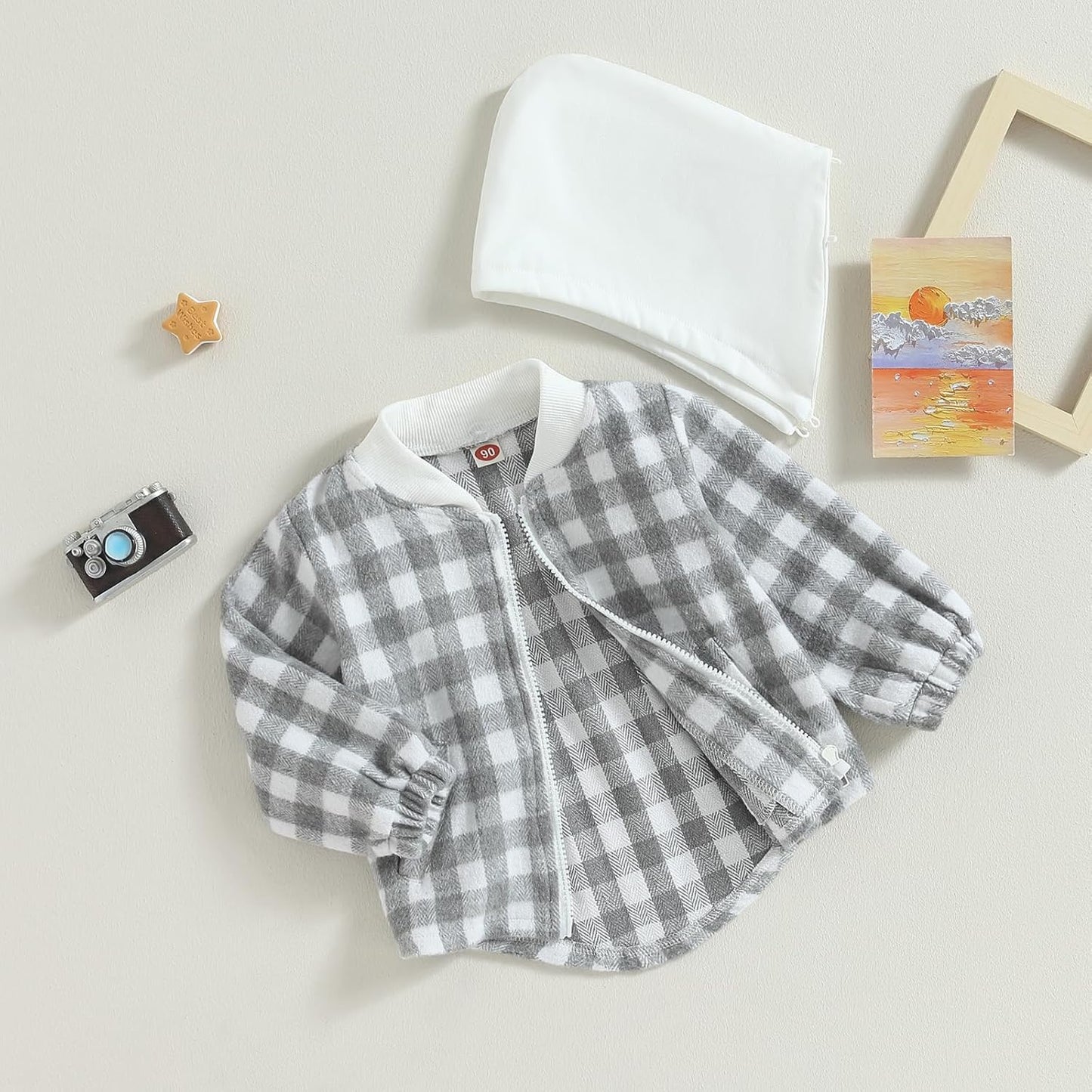 Douhoow Toddler Baby Plaid Jacket Baby Boy GIrl Flannel Hoodies Zip Up Hooded Fall Winter Outerwear Coat