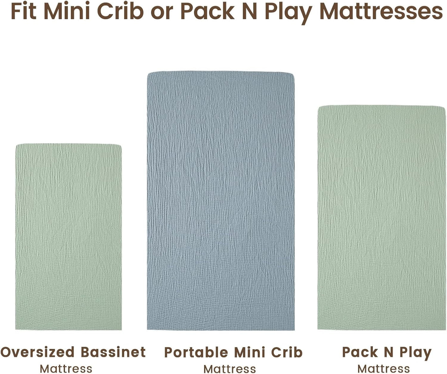 david's kids Muslin Mini Crib Sheets, 2 Pack Cotton Pack N Play Sheets for Boys Girls Neutral, Soft Breathable Baby Sheets Fit Pack N Play, Playard and Mini Crib Mattresses, Sage Green & Dusty Blue