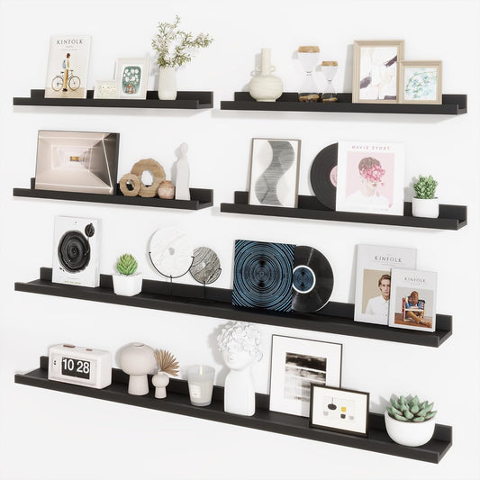 Axeman Picture Ledge Shelf, Floating Shelves for Wall Decor Storage Set of 6, 55 inch Floating Wall Mounted Shelves, Wall Shelves with Lip for Living Room, Bedroom, Nursery, Bathroom, Kitchen, Black