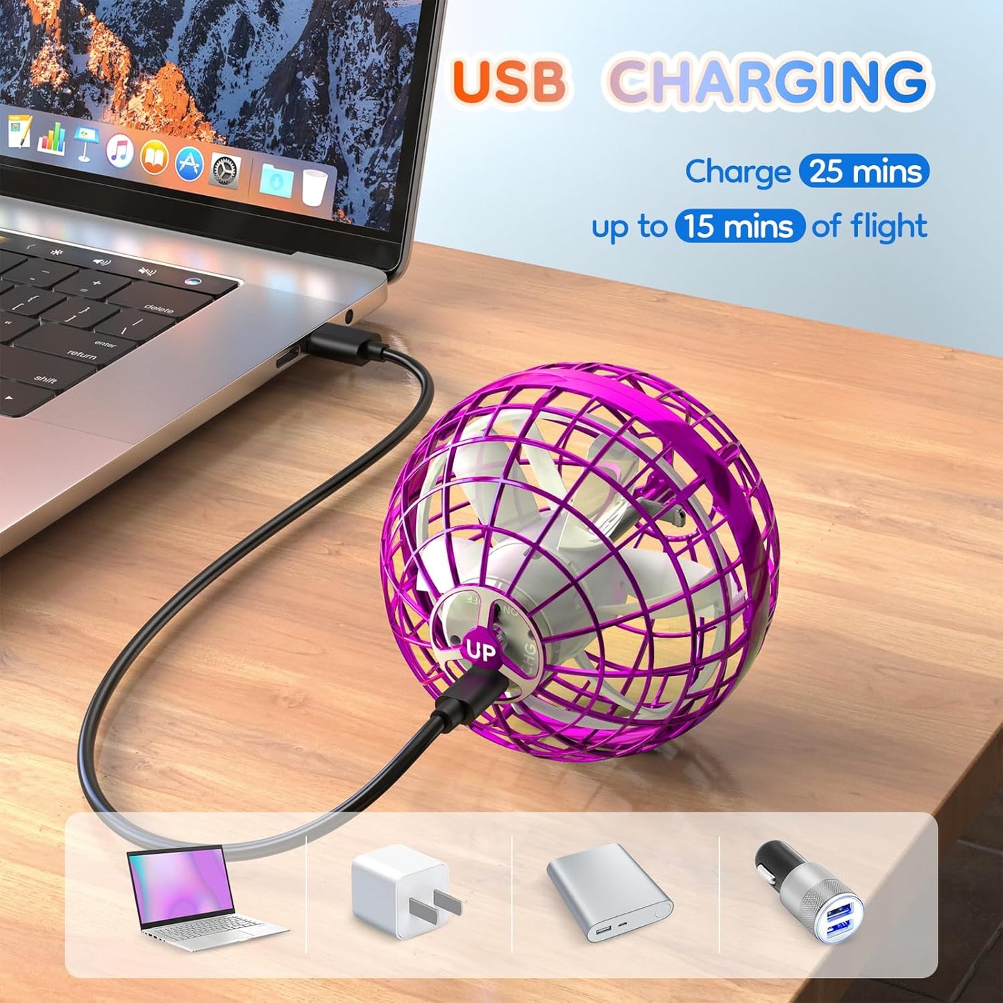 TOMZON Flying Orb Ball, Cool Toys for Boys Girls, Hover Ball Boomerang Fidget Spinner, Drone for Kids with Colorful Light Flying Spinner, A32 Purple