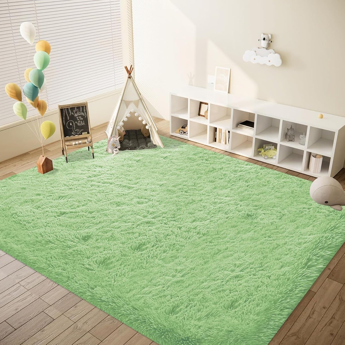 8x10 Area Rug for Living Room: Fluffy Shag Soft Washable Rugs Large Fuzzy Plush Indoor Carpet for Bedroom Nursery Playroom Kids Girls Boys Room (Sage Green, 8'x10')