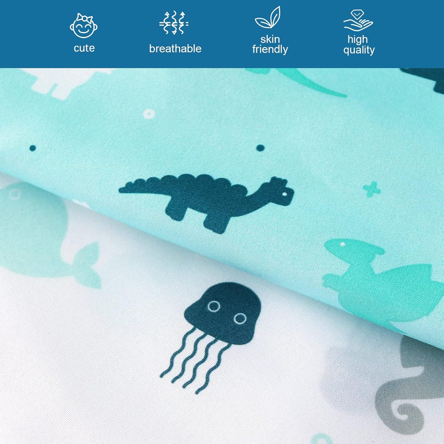 SPRINGSPIRIT Pack and Play Sheets, Pack n Play Sheets Ultra Soft, Mini Crib Sheets 4 Pack, Pack n Play Mattresses Sheets Compatible with Graco Pack n Play, Soft and Breathable, Aqua, Aqua + White