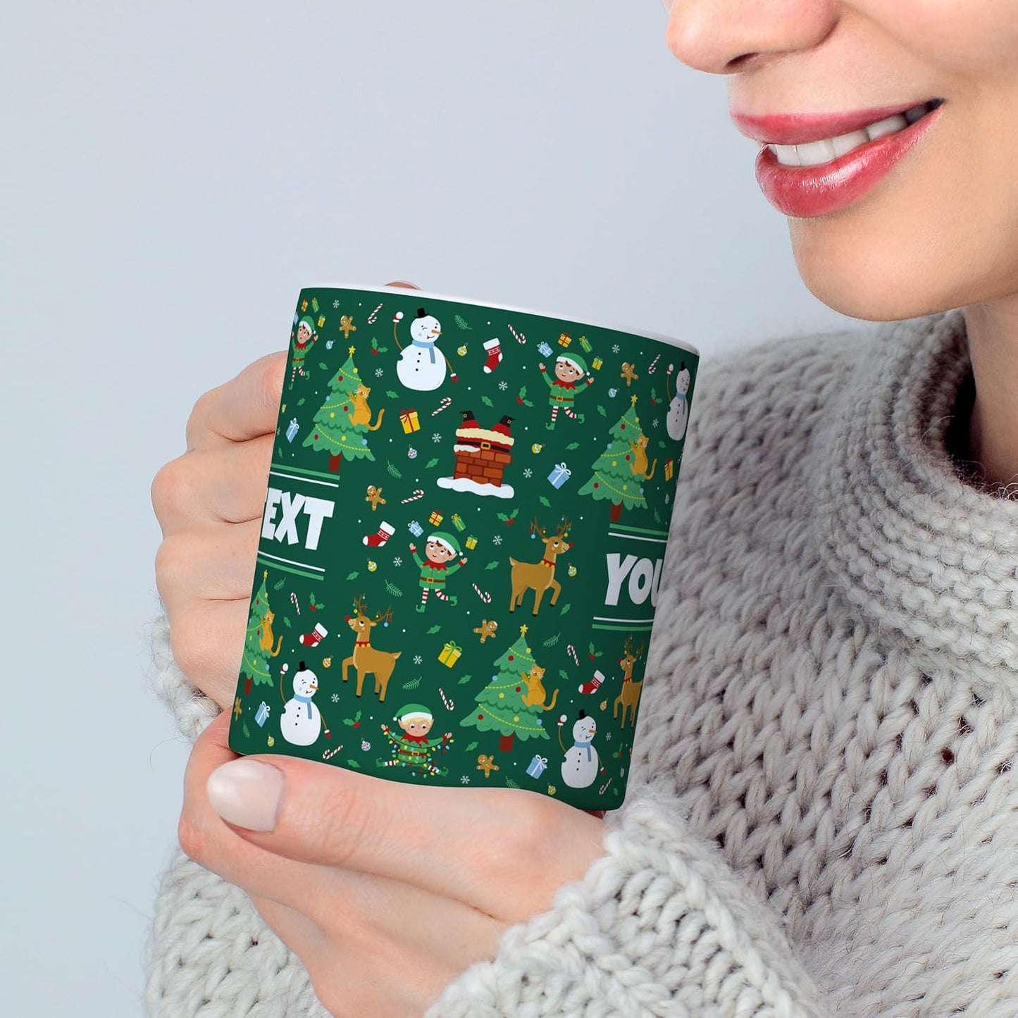 Personalized Mug for Kids - Christmas - Custom Name/Text, Ceramic Hot Chocolate/Cocoa/Coffee Cup for Boys/Girls, Holiday/Birthday Gift - 15 oz, White Handle