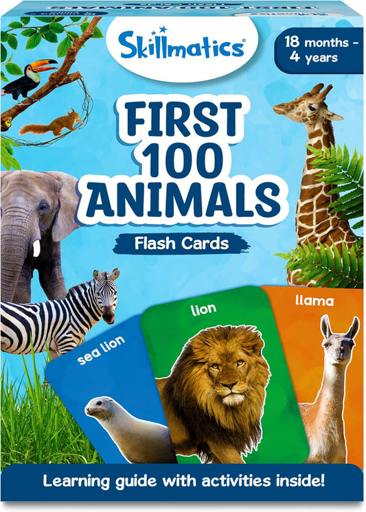 Skillmatics Thick Flash Cards for Toddlers - First 100 Animals, Montessori Toys, Preschool Learning Activities, Learning Aids, Gifts for Kids Ages 1, 2, 3, 4 Years