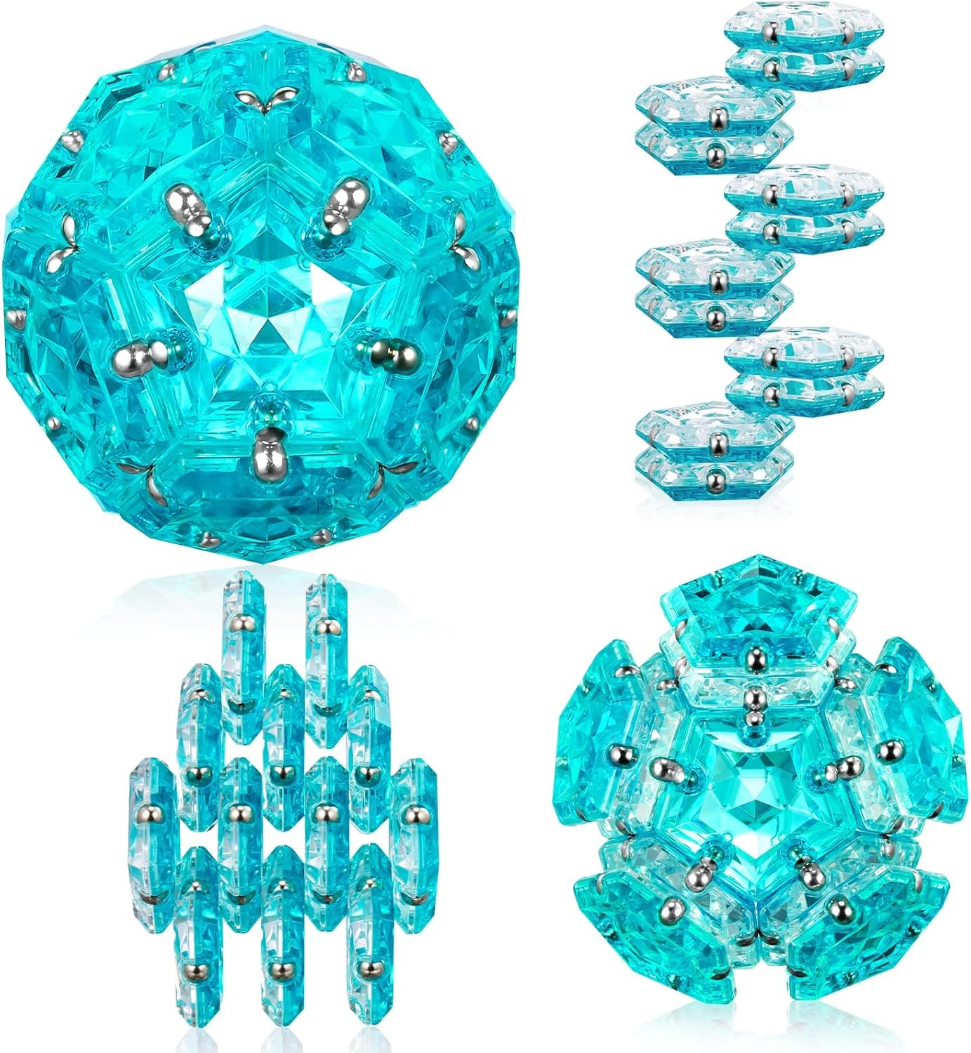 Magnetic Fidget Sphere - Pentagons Magnets Balls - 12 Piece Set - Crystal Bright Blue - Magnet Fidgets Toy - Creativity Beyond Imagination, Inspirational, Recreational, Desk Toys for Adults