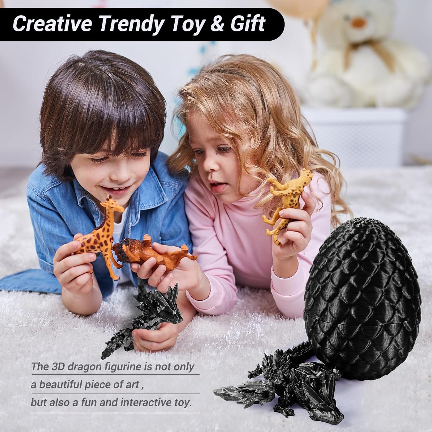 Antetek 3D Printed Dragon with Wings，3D Printed Dragon Egg，3D Printed Dragon in Egg， Movable Articulated Crystal Dragon Eggs with Dragon Inside with Wings