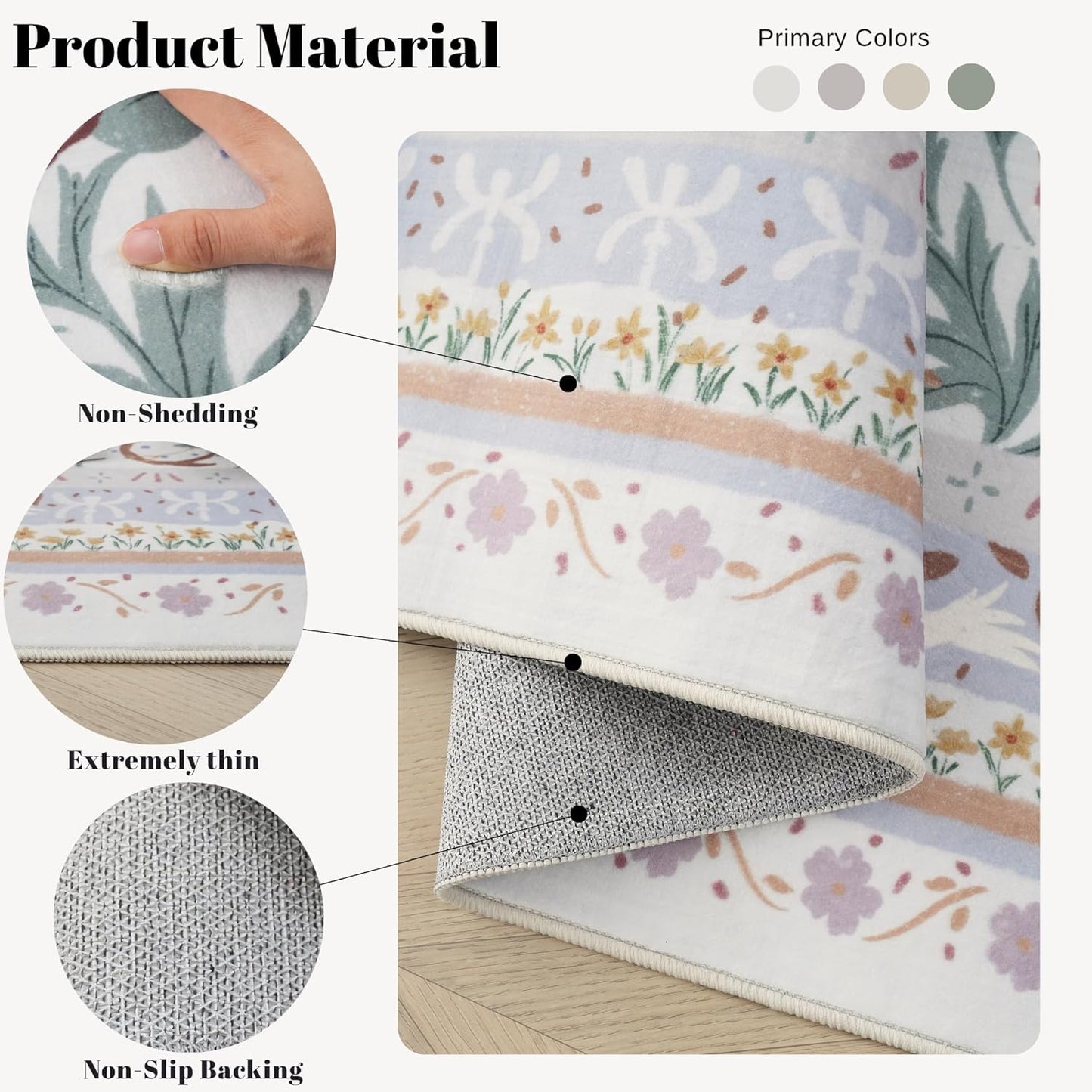 Runner Rug for Kitchen Rug Non Slip 2'6"x8' Washable Rugs with Rubber Backing Soft Vintage Floral Botanical Carpet Runner for Kitchen, Laundry, Bedroom, Bathroom, Beige