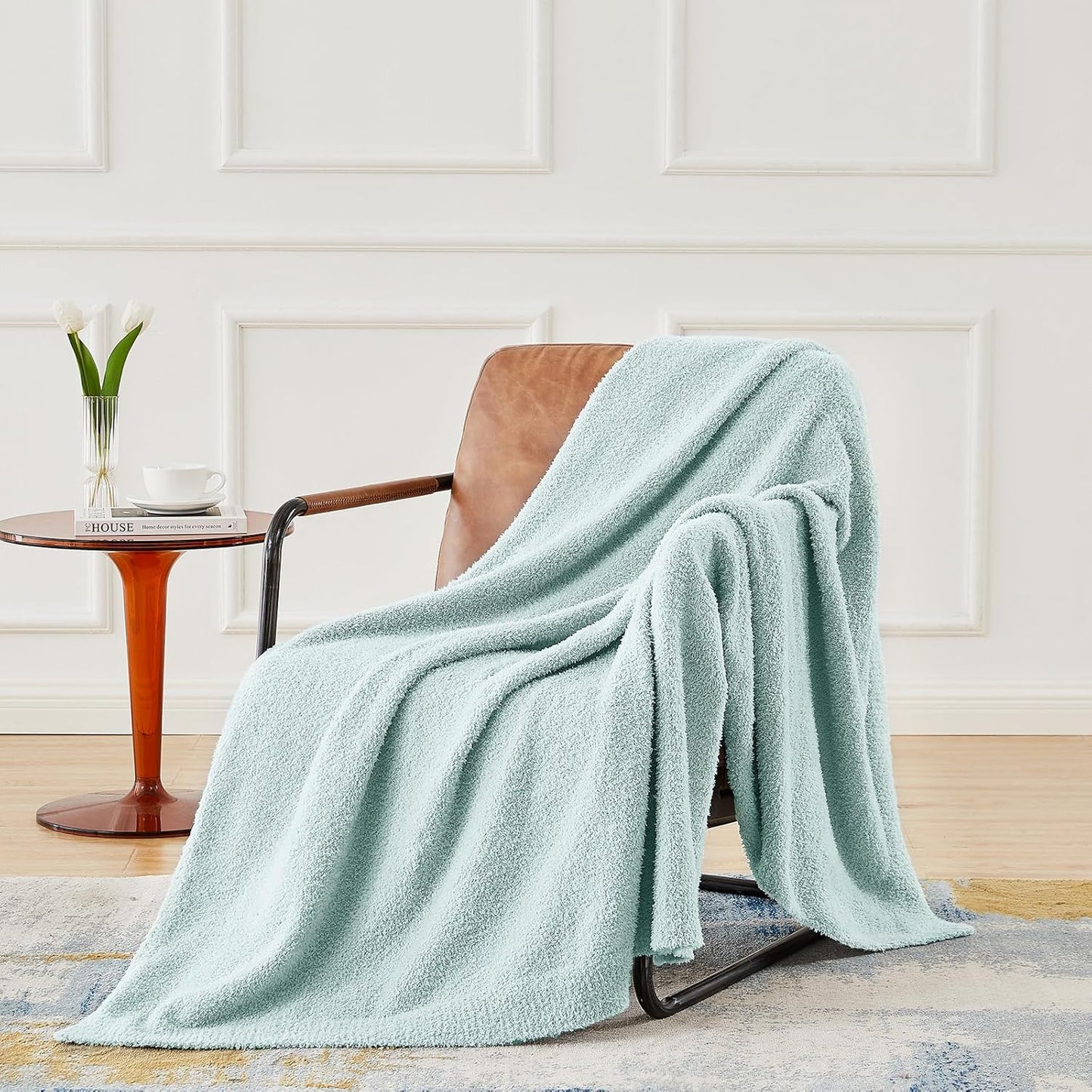 CYMULA Knit Throw Blanket for Couch Sky Blue - Super Soft Lightweight Plush Fuzzy Fluffy Cozy Blankets and Throws for Sofa Bed, 50 x 60 inches