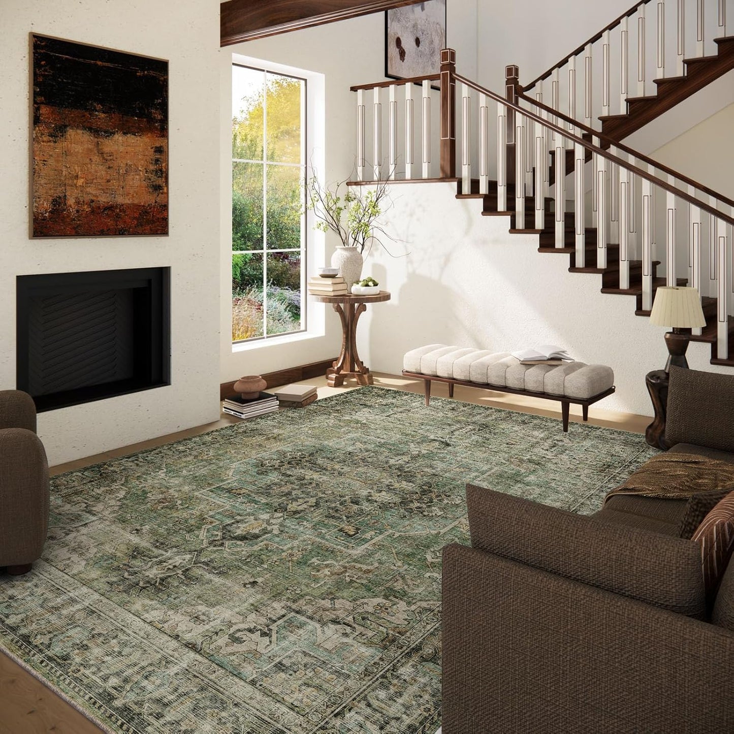 8x10 Area Rugs for Living Room: Washable Bedroom Rug Boho Vintage Rugs Stain Resistant Non Slip Low Pile Soft Lightweight Carpet for Kitchen Dining Room Farmhouse Nursery Kids Room