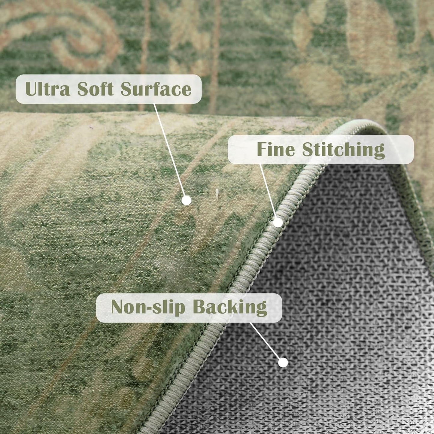 jinchan Round Rug 4ft Area Rugs Vintage Floral Distressed Design,Machine Washable Soft Non-Slip Low-Pile Ultra-Thin Circle Rug for Entryway Bedside Living Room Kitchen Nursery (4' Round,Dark Green)