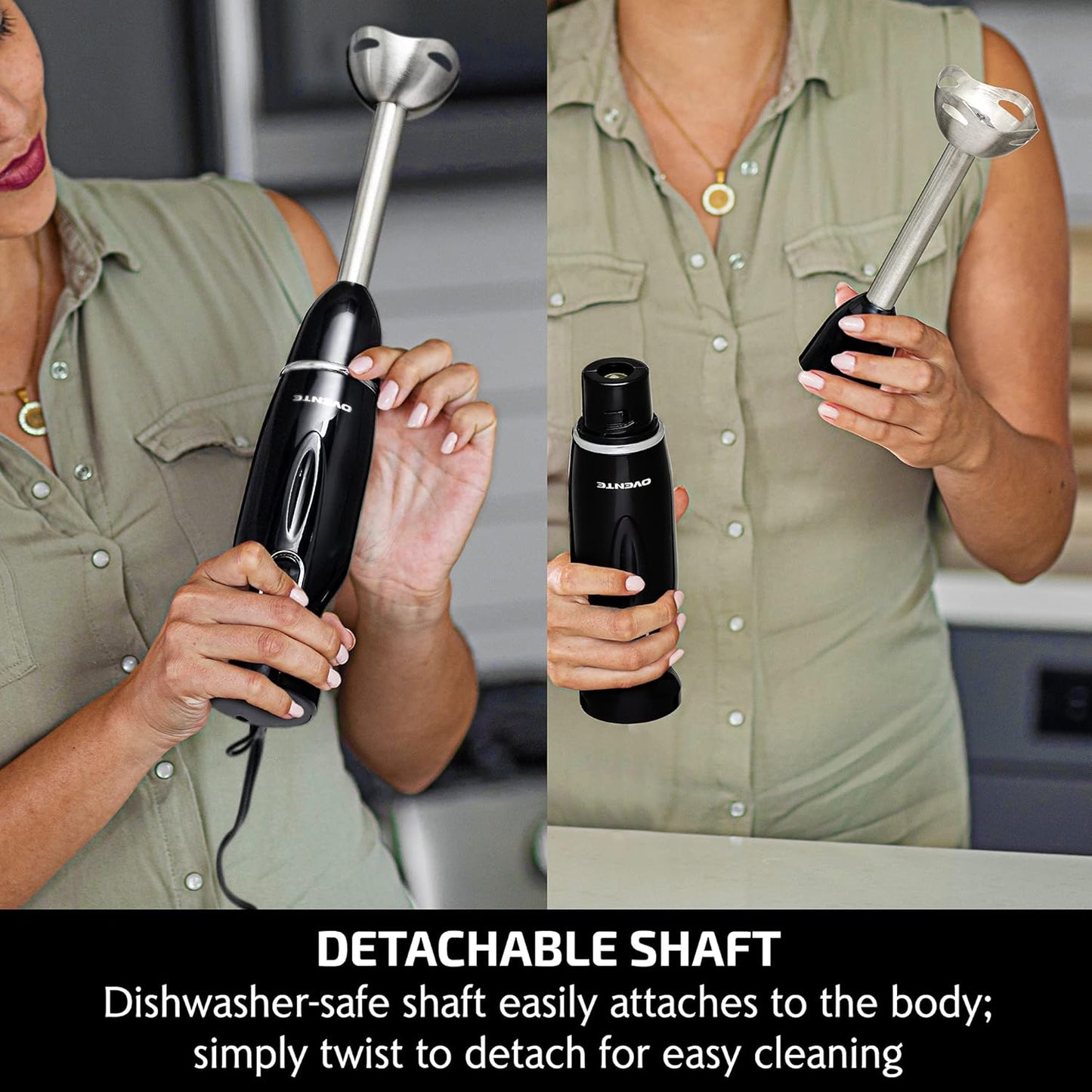 OVENTE Immersion Hand Blender, 300W Electric Handheld Portable Stick Mixer with 2 Mixing Speed and Stainless Steel Blades for Effortless Blending Smoothies, Shakes, Puree or Baby Food, Black HS560B