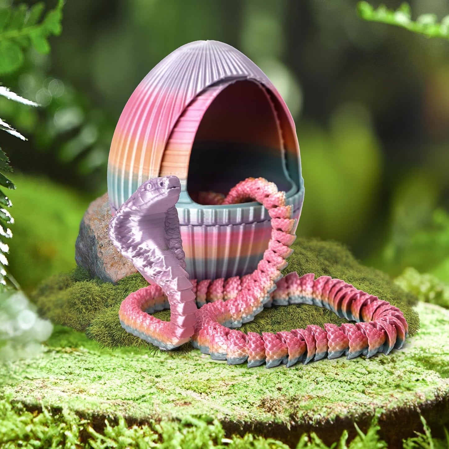 3D Printed Snake Egg - Gear Egg with Snake Inside, 24inch Flexible Snake, Cute Rotary Egg, 3D Printed Gift Toys, Figure Decoration, ADHD (Candy Color Rainbow)
