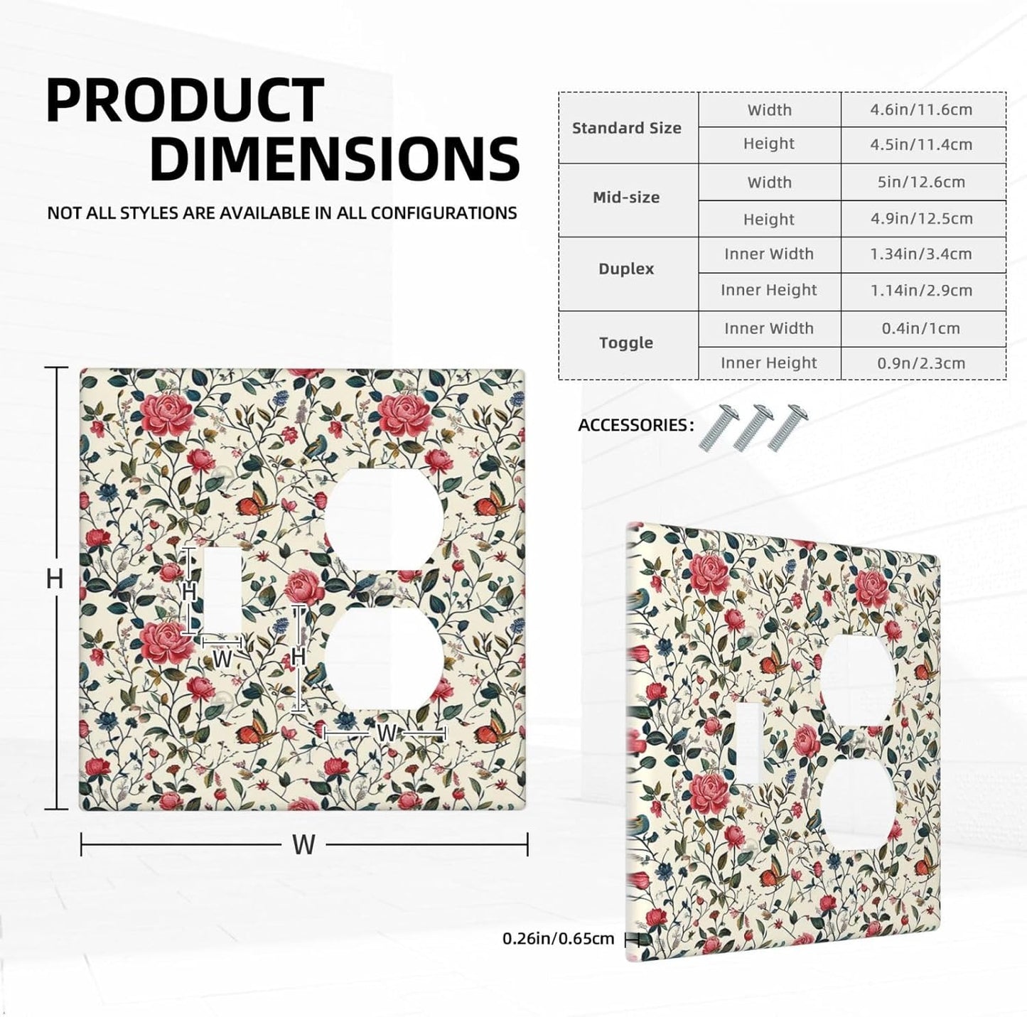 Wallplates Vintage Flowers Rose Leaf Bird Butterfly 1 Toggle 1 Duplex Switch Plate Electrical GFCI Faceplate Decorative Light Switch Covers for Bedroom living Room Decor