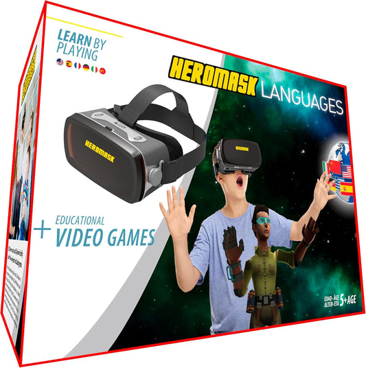 Heromask Virtual Reality Headset for Kids + Video Games to Learn Spanish Italian etc [Language Learning] VR for Kids. Kids Gifts for Boys and Girls for Age 5 to 12 Years Old. Educational