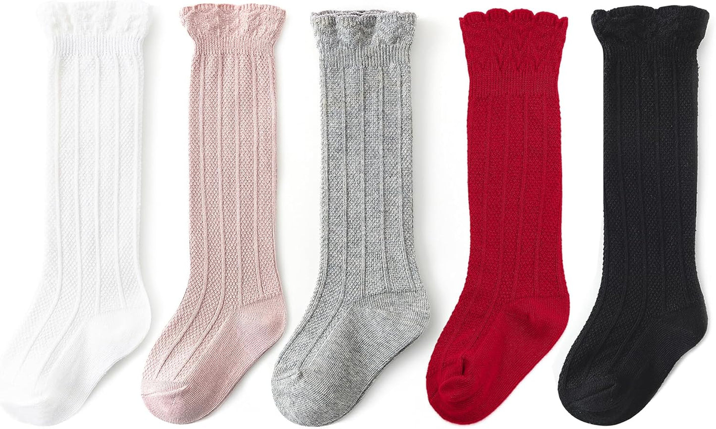 Zando Baby Knee High Socks - Infant to Toddler, Cotton Ruffle Socks, Warm Girls & Boys Long Stockings, 3-6 Pairs