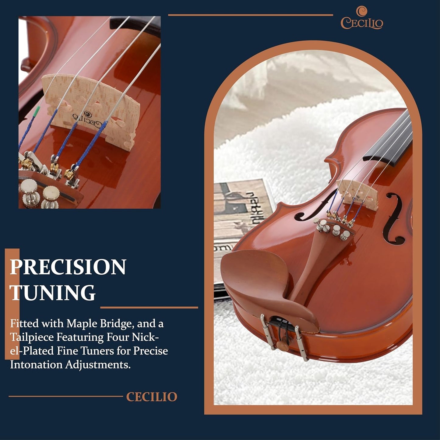Cecilio 1/2 Size Natural Varnish Violin for Beginners, Hand-Carved Solid Spruce Top, Maple Back & Sides, Full Fiddle Kit with Hard Case, Bows, Rosin, Shoulder Rest, Lesson Book