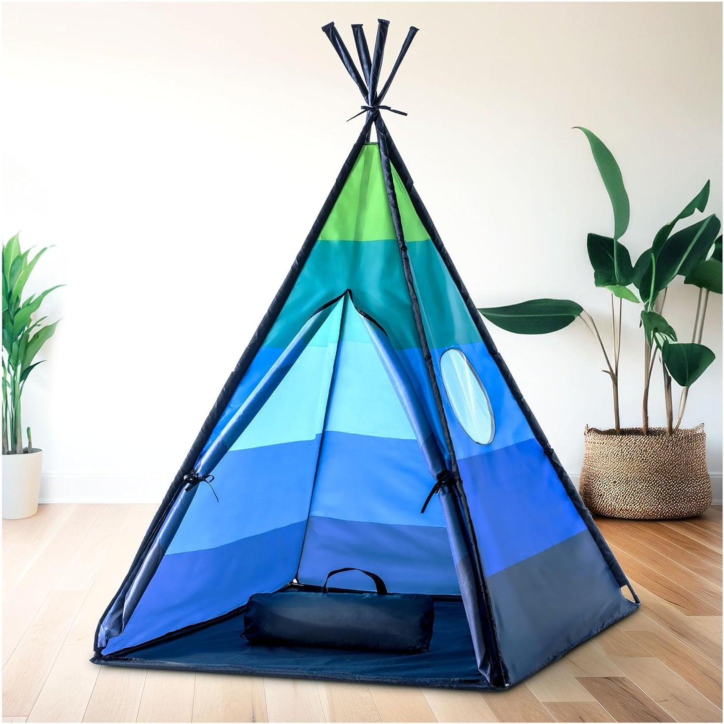 USA Toyz Happy Hut Teepee Tent for Kids - Indoor Pop Up Teepee Kids Playhouse Tents for Boys, Girls, Toddlers with Portable Storage Bag (Blue)