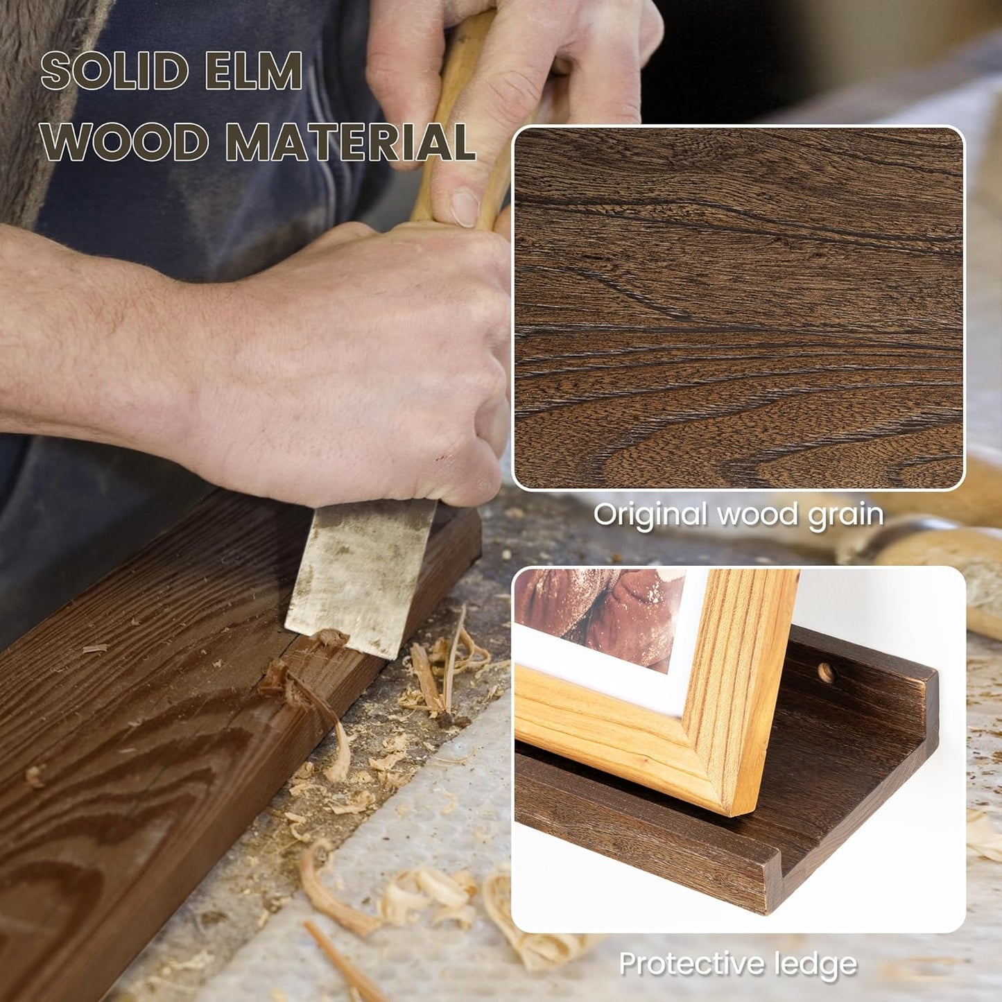 Picture Ledge Shelf - 24 Inches Floating Shelves Set of 2 - Rustic Elm Wood Ledge Shelves for Toys Storage, Kids Bookshelf Wall Mounted for Bedroom, Living Room, Kitchen - 24 Inches - Walnut Color