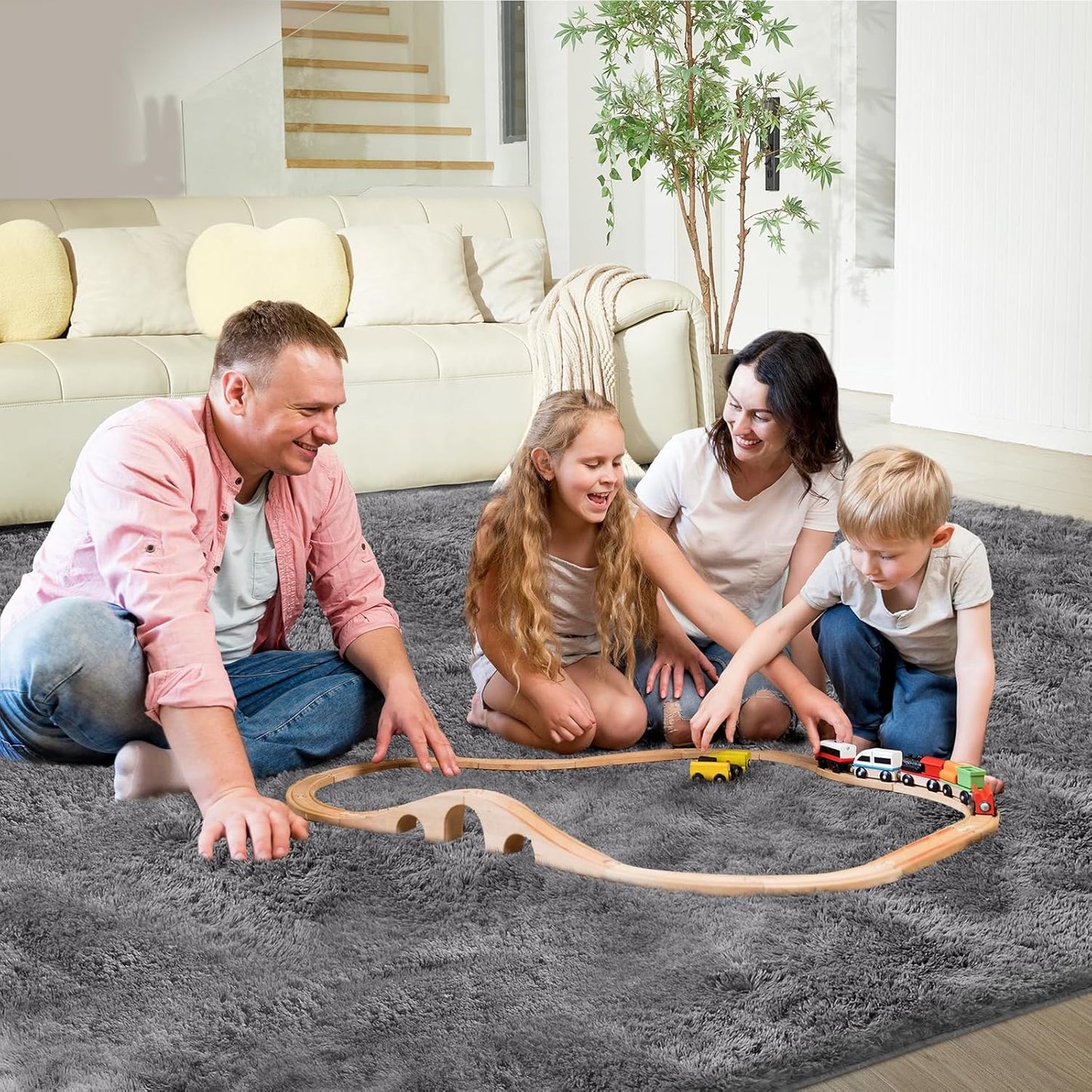 Ultra Soft Rug for Living Room, 9X12 Fluffy Shag Area Rug for Bedroom, Modern Shaggy Carpets Fuzzy Rug for Teens Dorm Nursery Home Decor Aesthetic, Upgrade Anti-Skid Durable, Grey