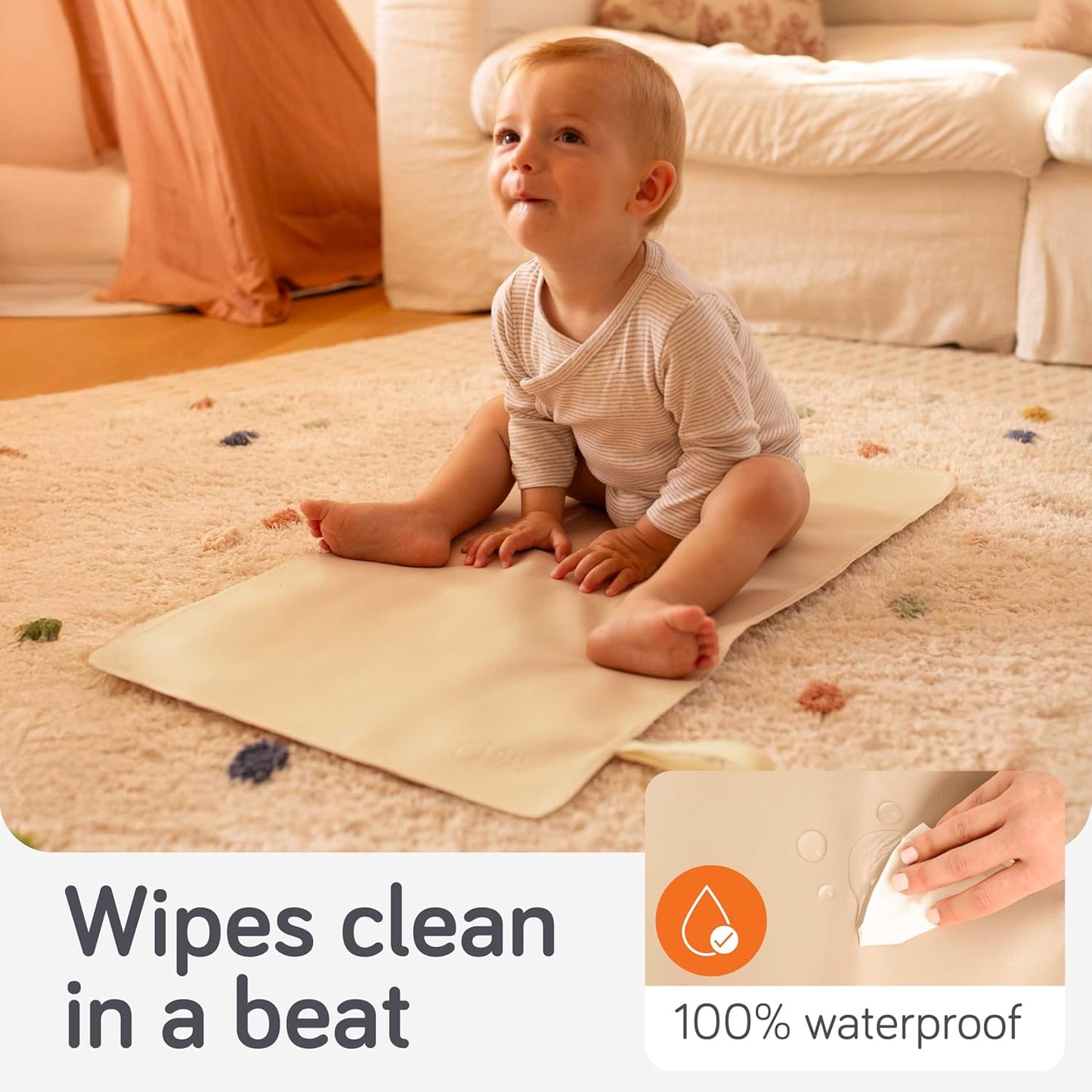 Baby Uma Vegan Leather Baby Changing Mat - Waterproof & Wipeable Changing Pad, XL for Growing Babies, Non-Toxic, Lead-Free & Phthalate-Free, Folds up for Easy Transport, 30″ x 16″ (Ivory)