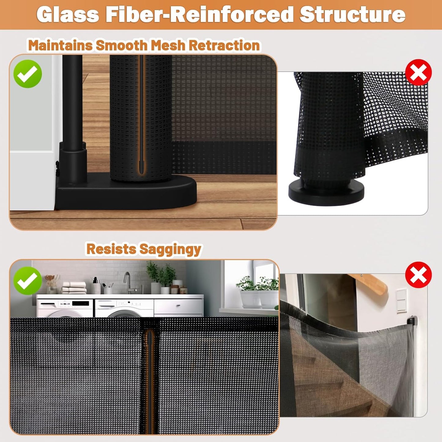 120" Extra Wide Retractable Baby Gates Mesh Gate, Long Retractable Dog Gate for Large Opening, 42" Extra Tall Child Safety Gate Pet Gate with Support Rods for Stairs Hallways Doorways Indoor Outdoor