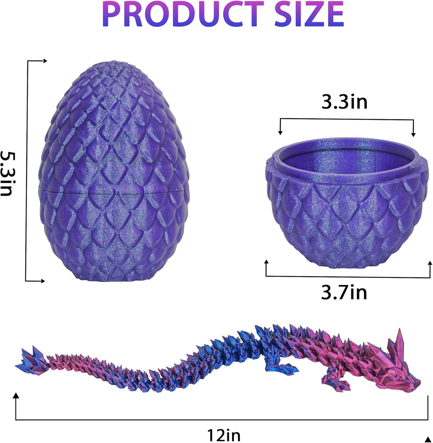 Dragon Eggs with Dragon Inside, 3D Printed Surprise Funny Gifts for Kids, Boys, Girls, Articulated Dragon Fidget Toys for Adults, Executive Desk Toys Office Room Decor (Shiny Purple)