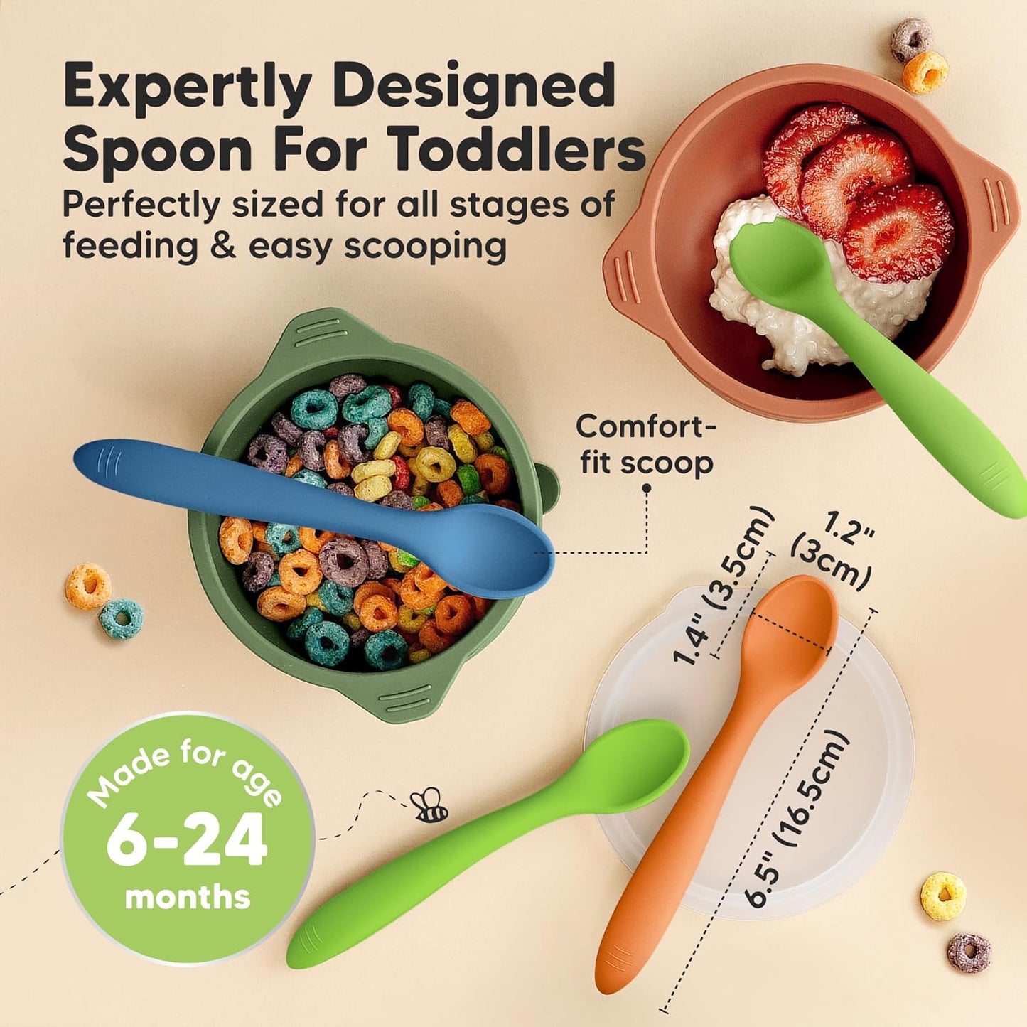 KeaBabies Silicone Baby Spoons, Self Feeding 6-12 months - 3-Pack Baby Weaning Eating Utensils, Toddler First Food Training Spoon, Infant, Kids Feeding Supplies Essential Set, Dishwasher-safe (Kea)