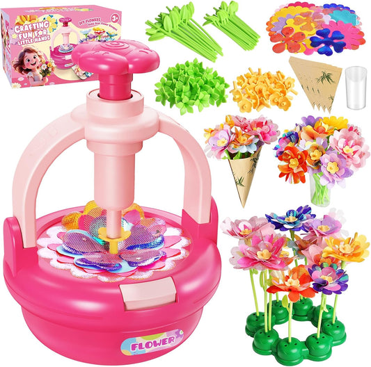 Einailvk Fabric Flower Bouquets Toys, DIY Flower Making Kit for Kids 3 4 5 6 7 8 9 10 11 12 Year Old Girl Birthday Christmas Gift, Art and Crafts Kit Toys for Girls 3-12 Year Old (Pink)