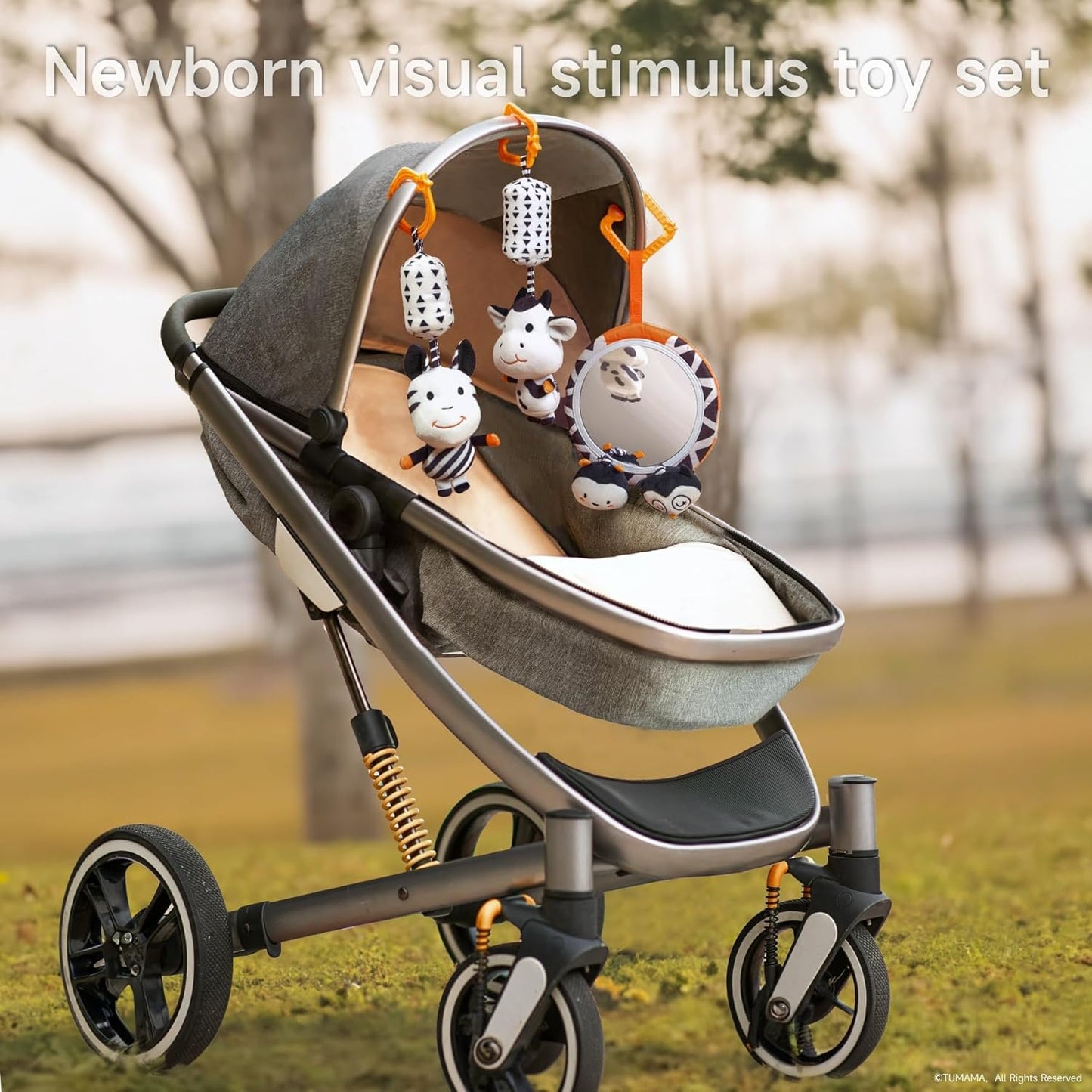 TUMAMA Black and White Baby Toys, High Contrast Tummy Time, Newborn Soft Books Mirror Rattles, Montessori Sensory 0-12 Months, Hanging Infant for Carseat Stroller Play Mat Crib