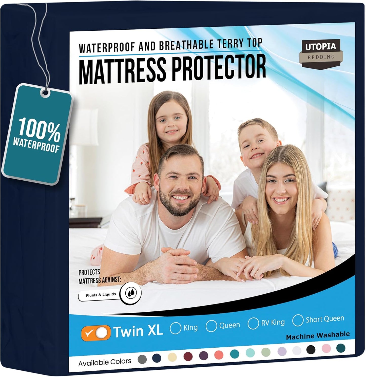 Utopia Bedding Waterproof Mattress Protector Twin XL Size, Premium Terry Mattress Cover 200 GSM, Breathable, Fitted Style with Stretchable Pockets (Navy)