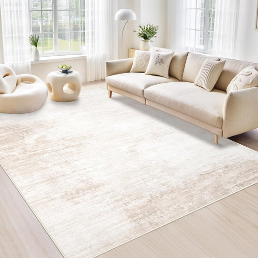 Area Rugs 5x7 Living Room: Washable Rug Modern Abstract Large Rug Soft Non Slip Neutral Rug Stain Resistant Indoor Carpet for Bedroom Kitchen Dining Room Table Nursery Home Office Rugs(Beige,5'x7')