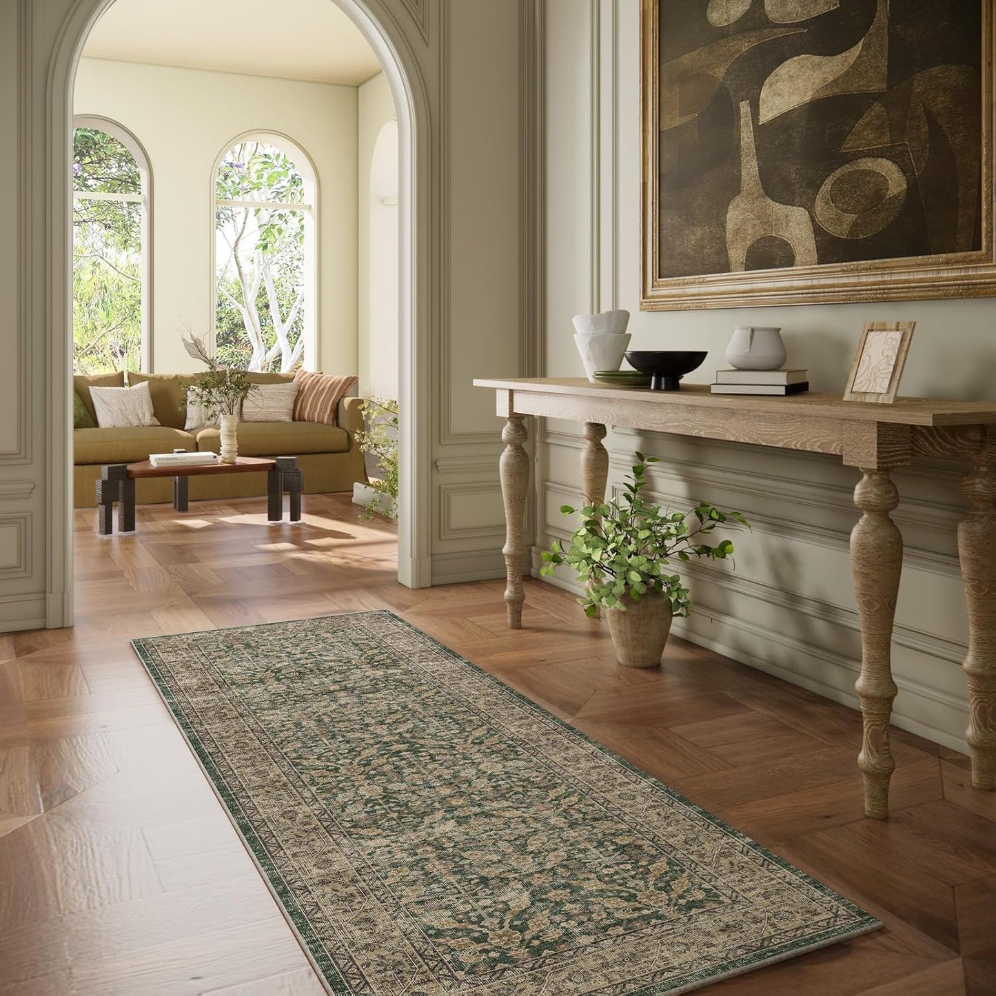 Machine Washable Hallway Runner Rugs: 2'6"x8' Kitchen Rug Stain Resistant Non Slip Low Pile Soft Carpet Runners for Hallways Indoor Entryway Kitchen Laundry Room Bedroom Bathroom Farmhouse