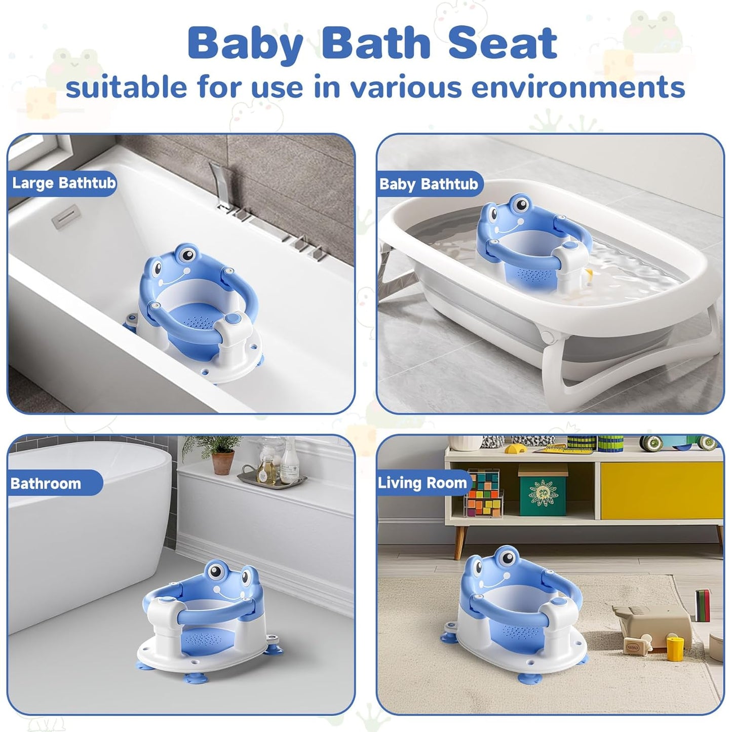 Baby Bath Seat for Babies 6 Months & up Non-Slip Toddler Bath Seats for Sitting Up Infant Bathtub Chair with Suction Cups and Soft Cushion for Baby Shower Tub Seat